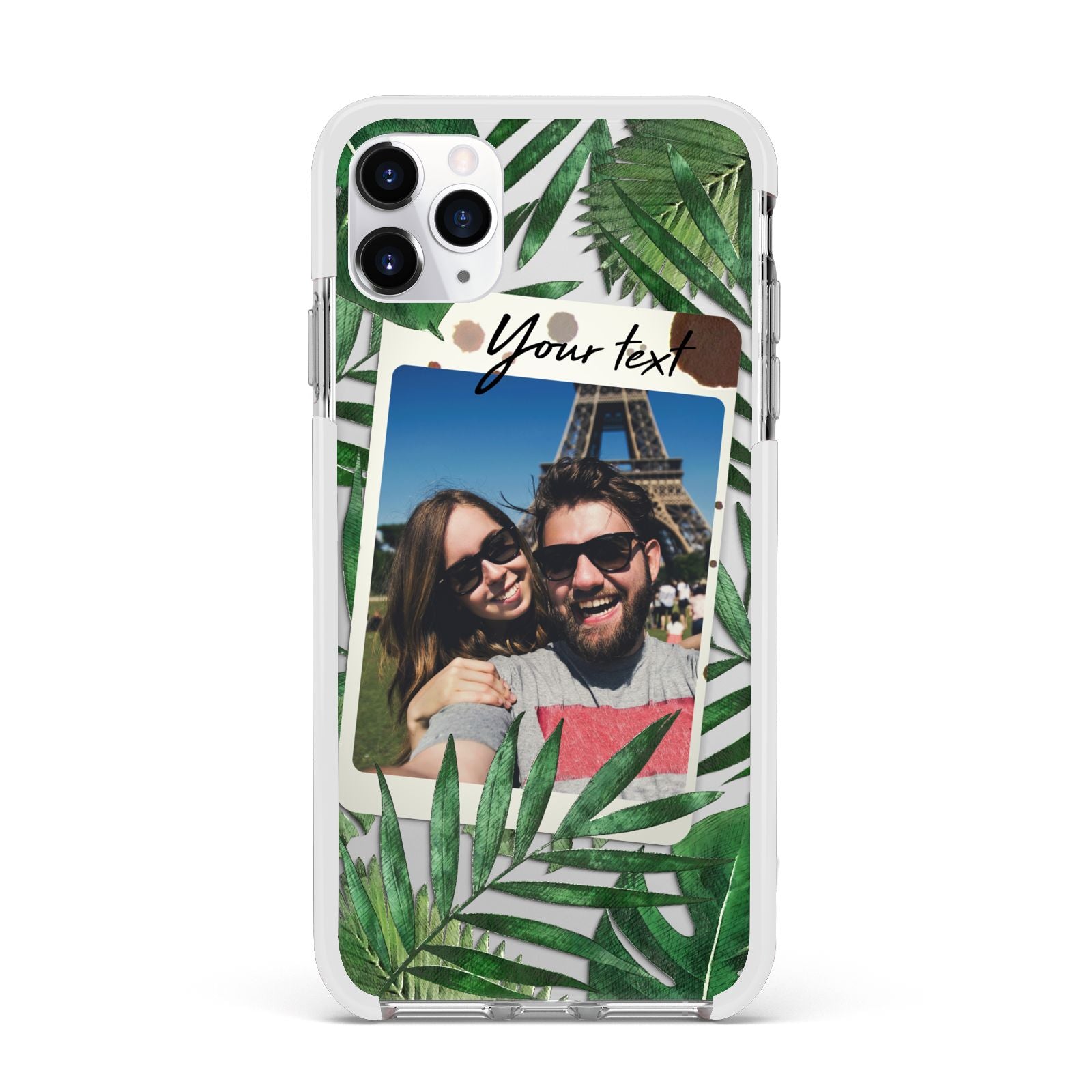 Personalised Tropical Photo Text Apple iPhone 11 Pro Max in Silver with White Impact Case