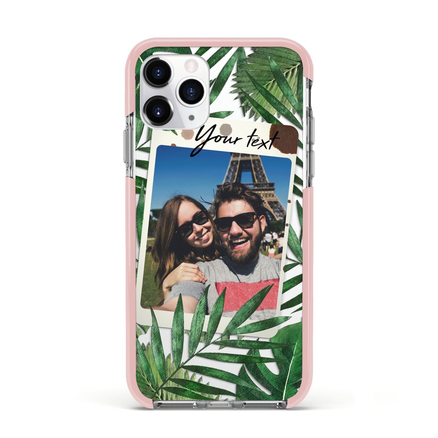 Personalised Tropical Photo Text Apple iPhone 11 Pro in Silver with Pink Impact Case