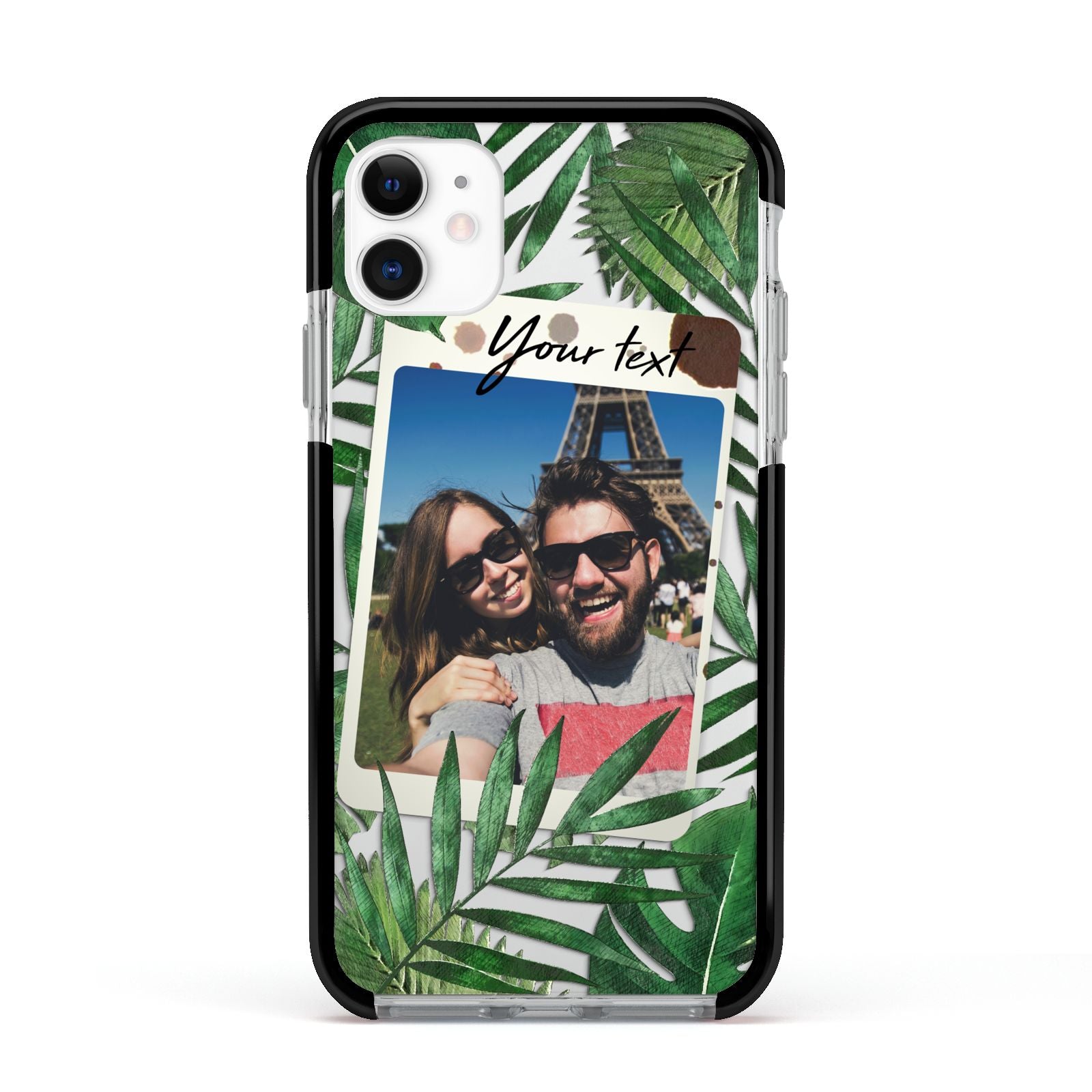 Personalised Tropical Photo Text Apple iPhone 11 in White with Black Impact Case
