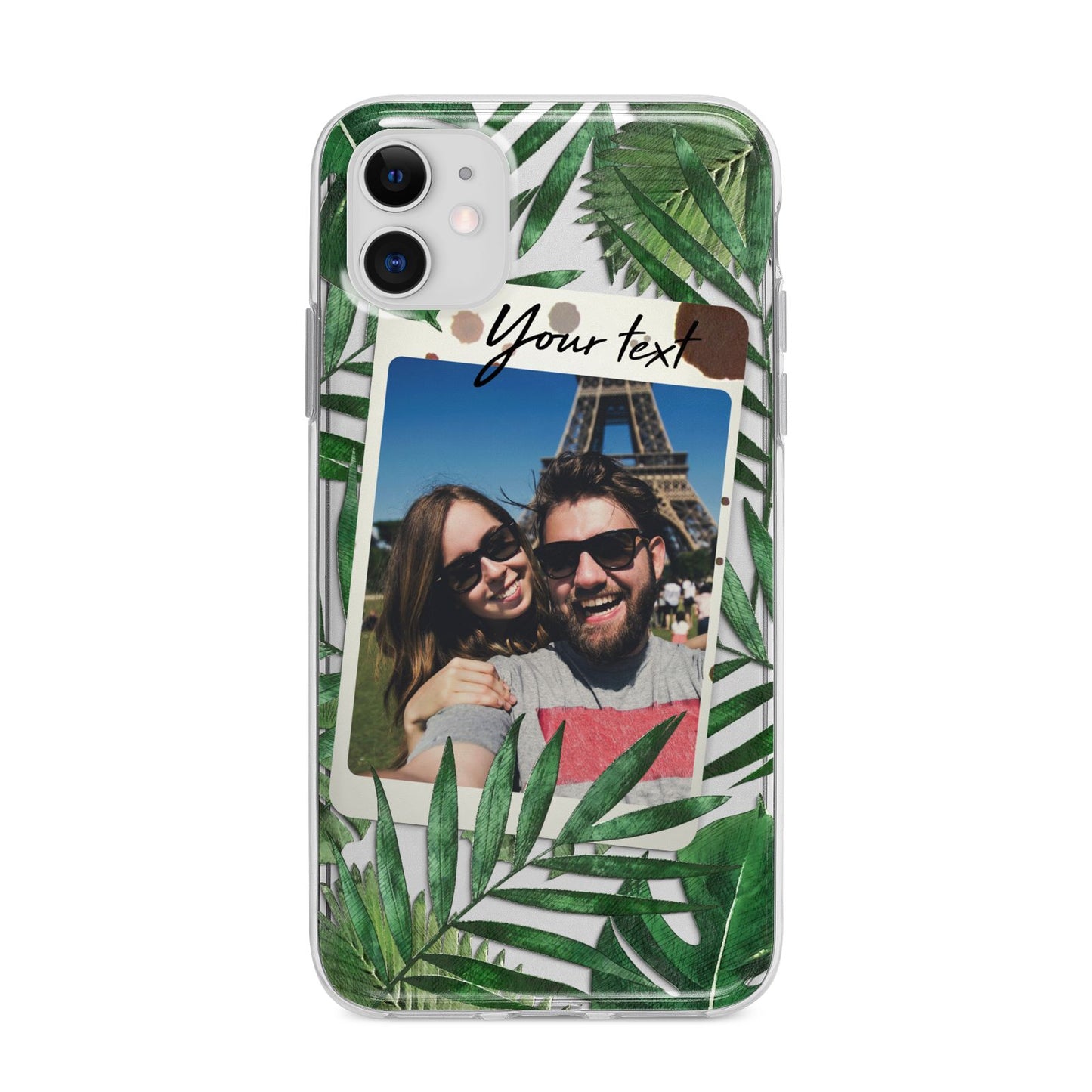 Personalised Tropical Photo Text Apple iPhone 11 in White with Bumper Case