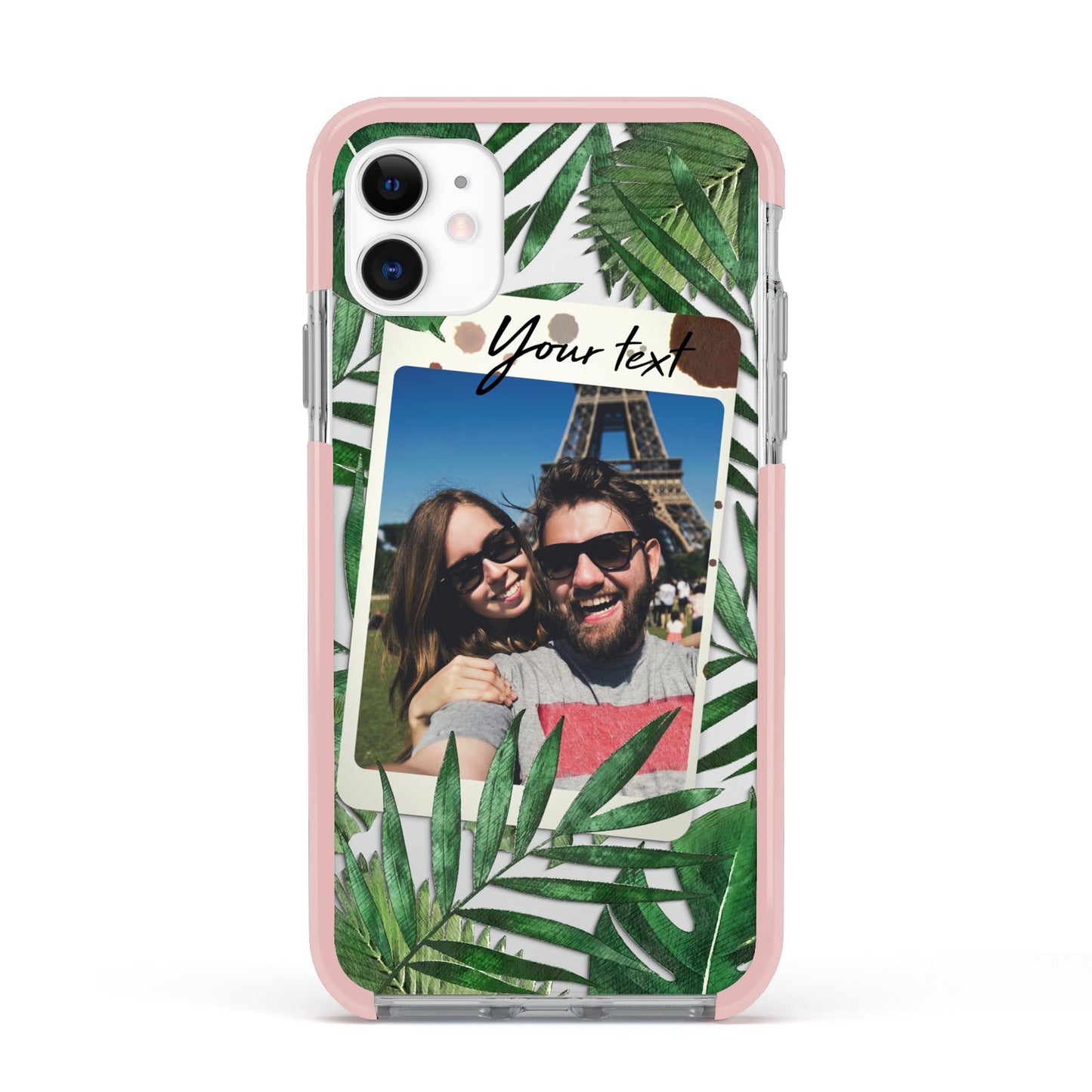 Personalised Tropical Photo Text Apple iPhone 11 in White with Pink Impact Case