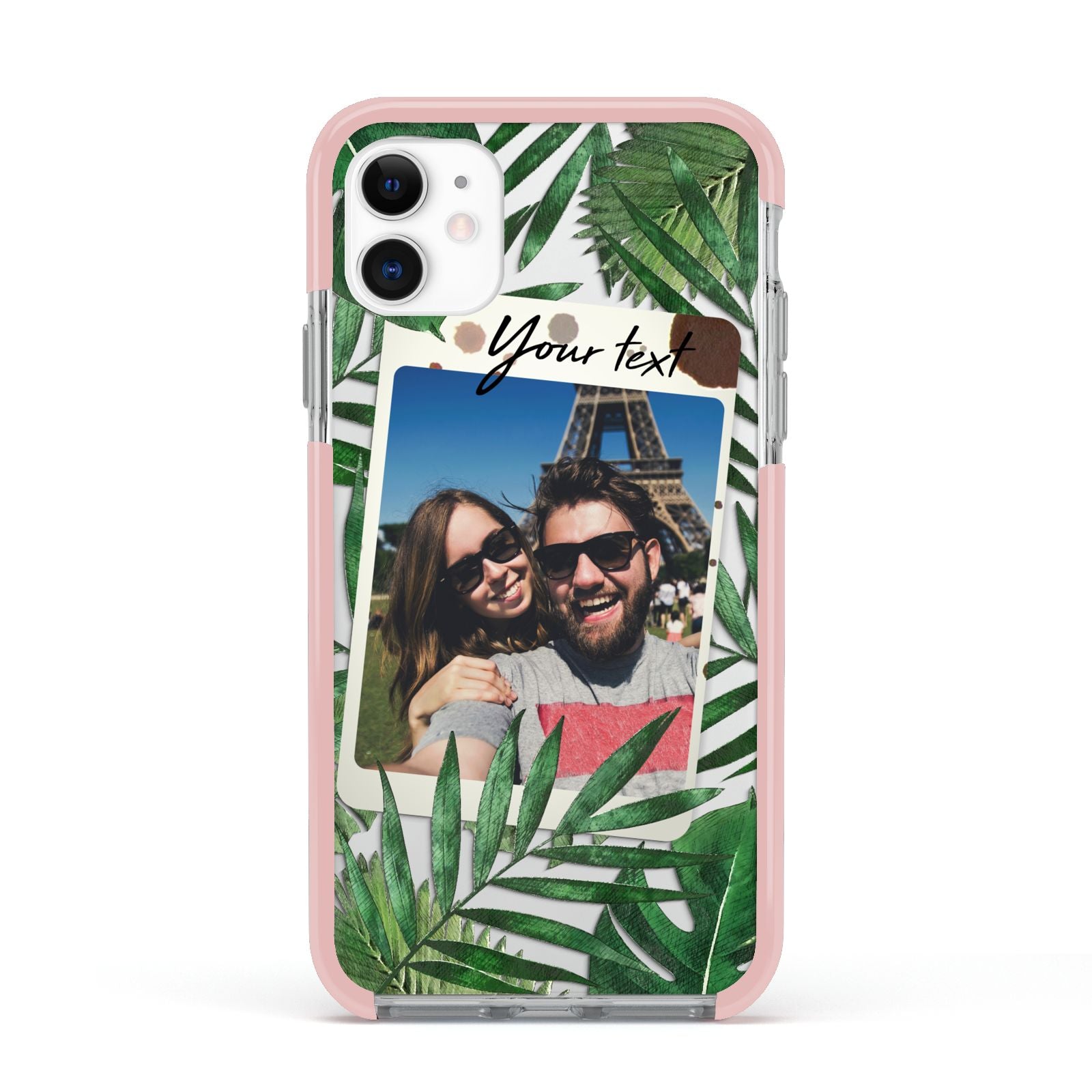 Personalised Tropical Photo Text Apple iPhone 11 in White with Pink Impact Case