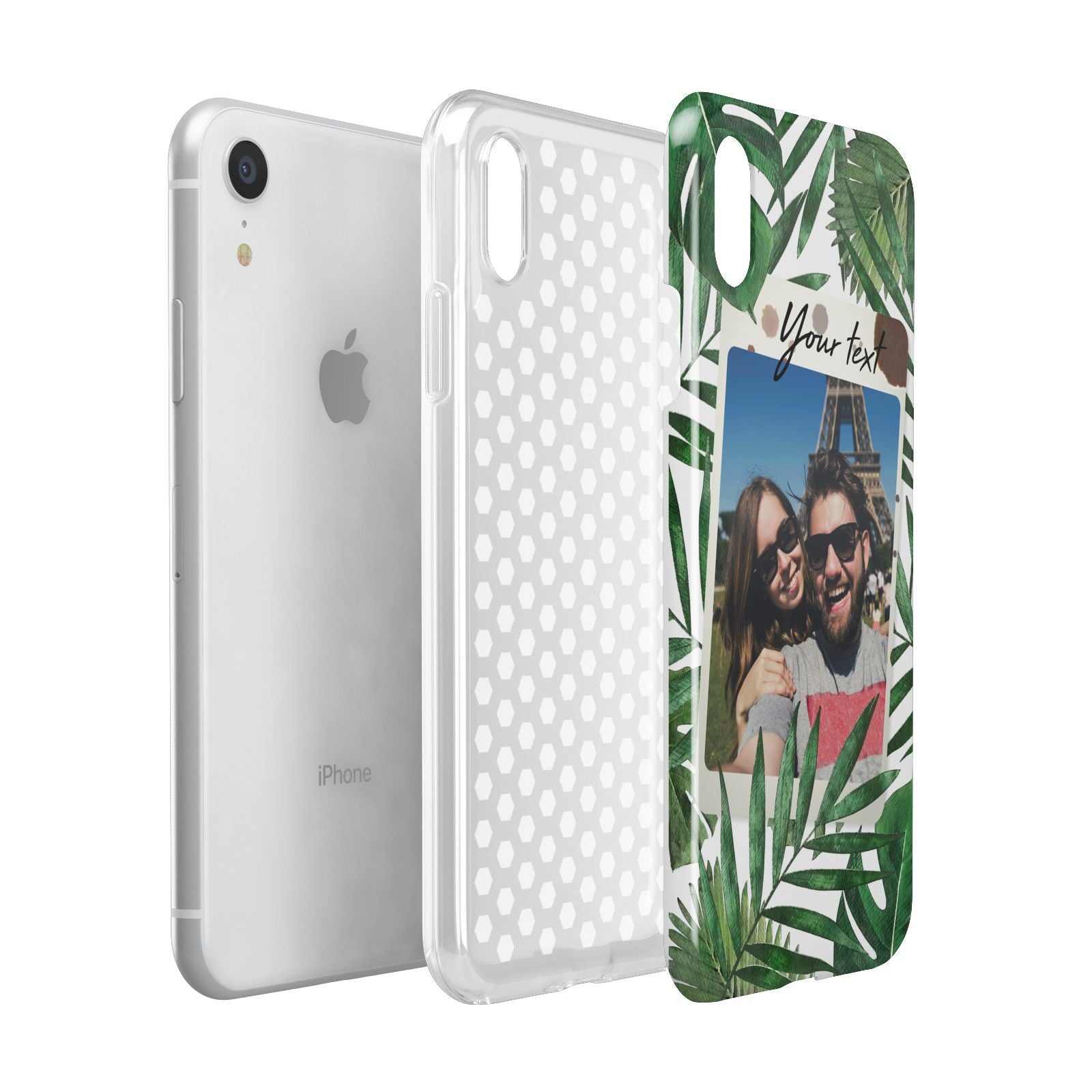 Personalised Tropical Photo Text Apple iPhone XR White 3D Tough Case Expanded view