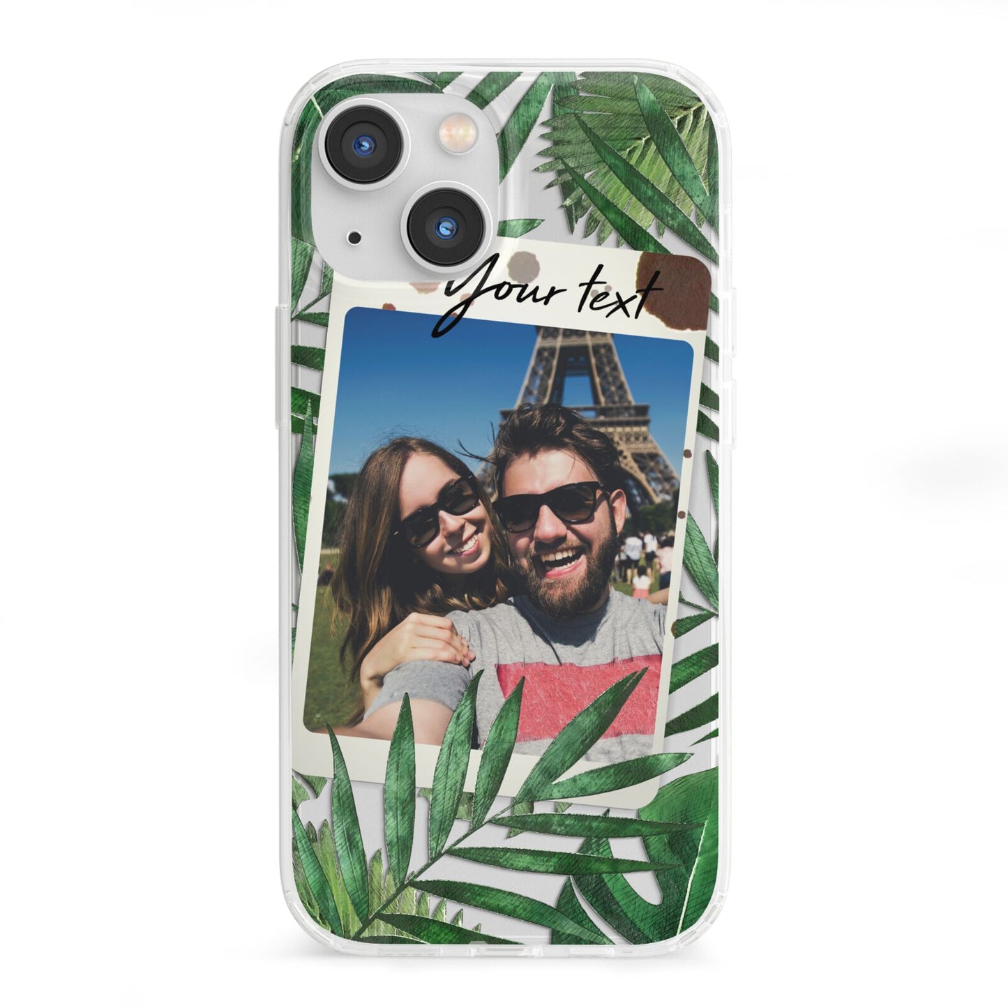 Personalised Tropical Photo Text iPhone 13 Mini Clear Bumper Case