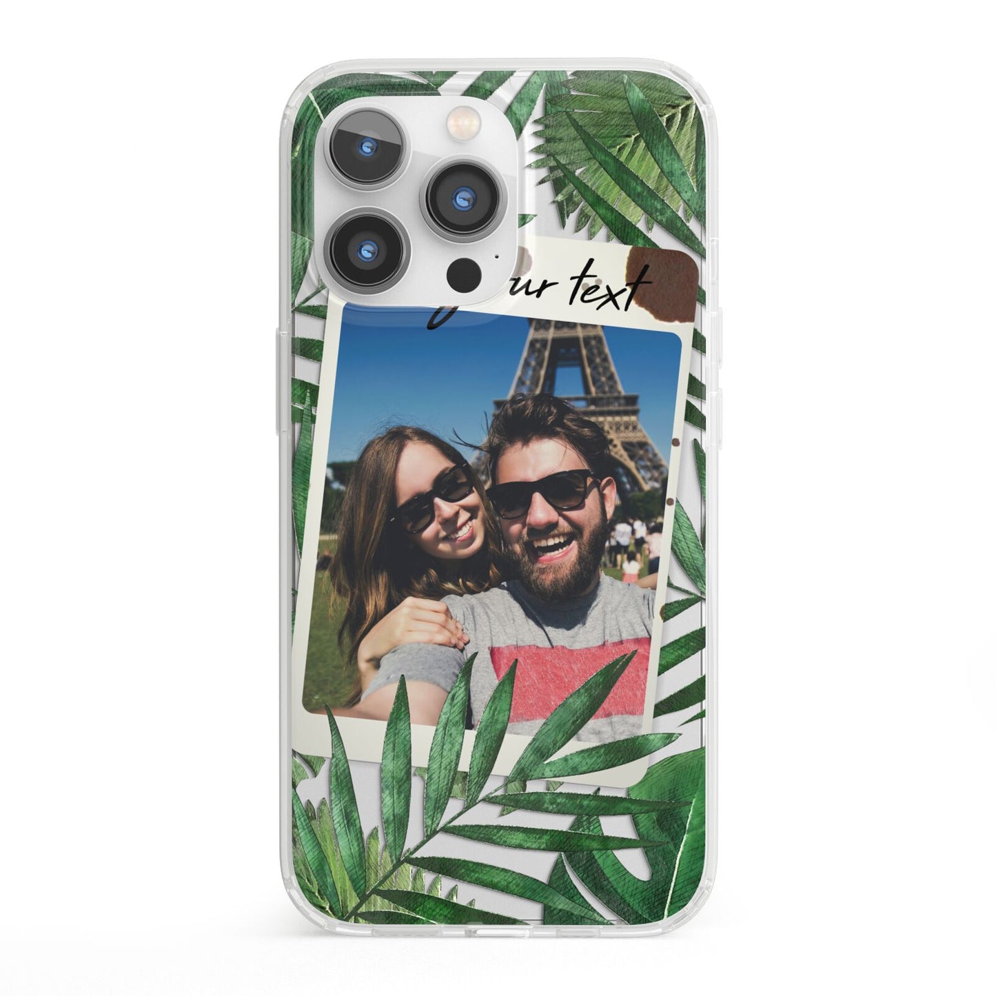 Personalised Tropical Photo Text iPhone 13 Pro Clear Bumper Case