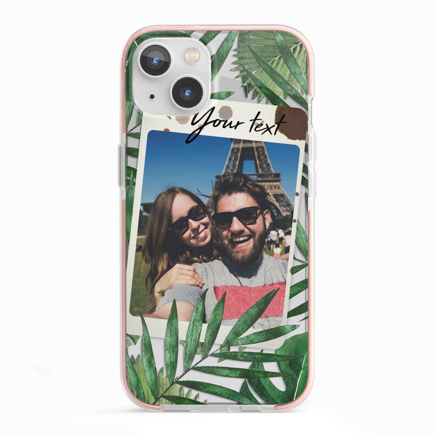 Personalised Tropical Photo Text iPhone 13 TPU Impact Case with Pink Edges