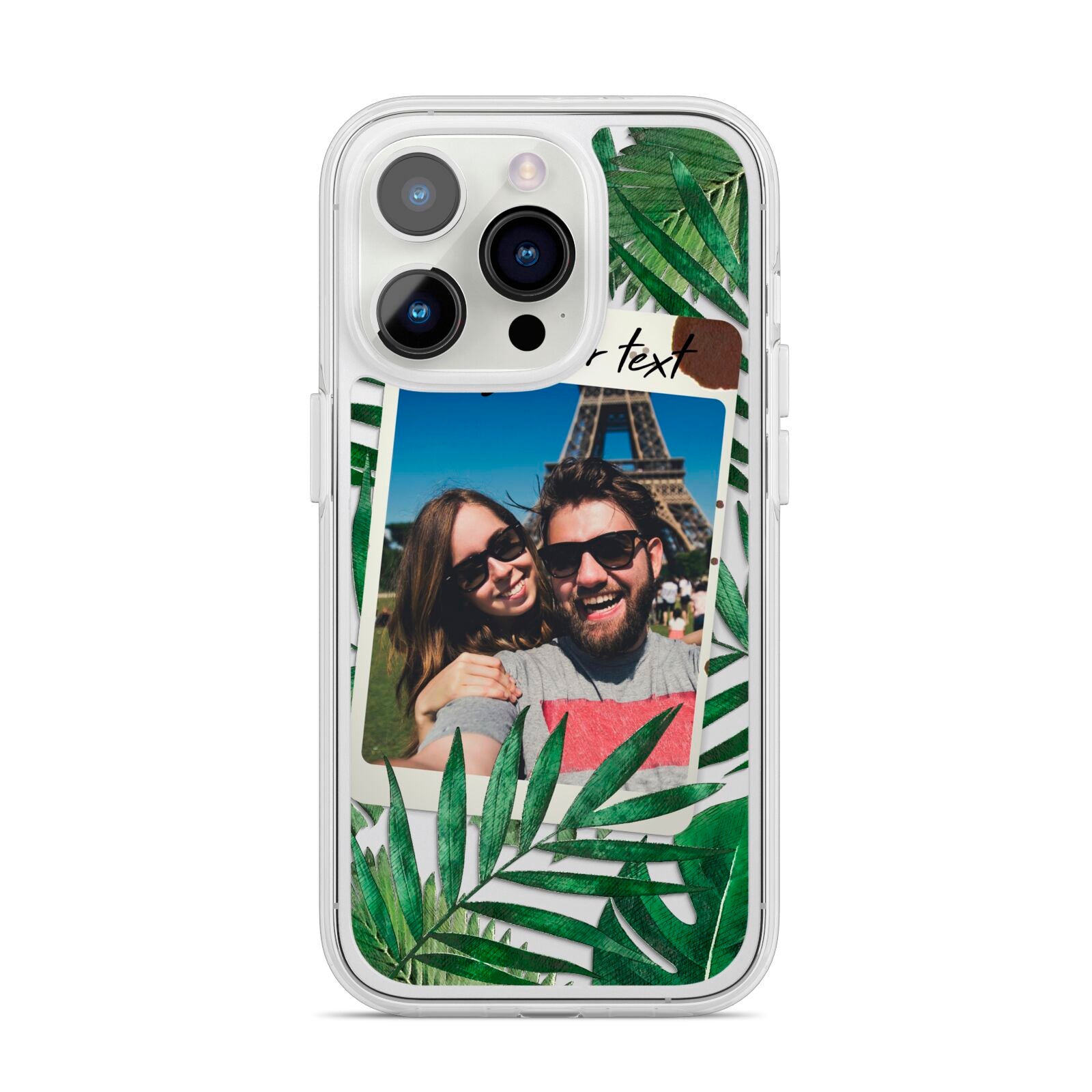 Personalised Tropical Photo Text iPhone 14 Pro Clear Tough Case Silver