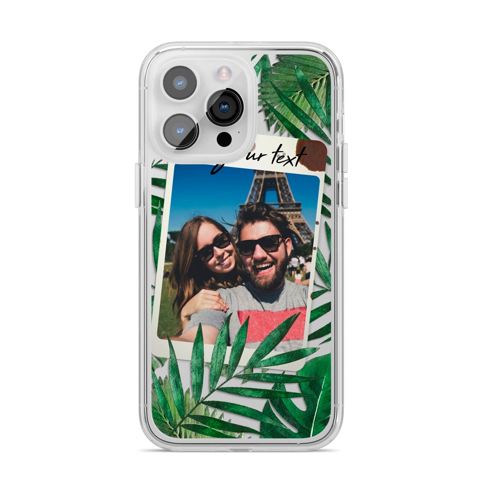 Personalised Tropical Photo Text iPhone 14 Pro Max Clear Tough Case Silver