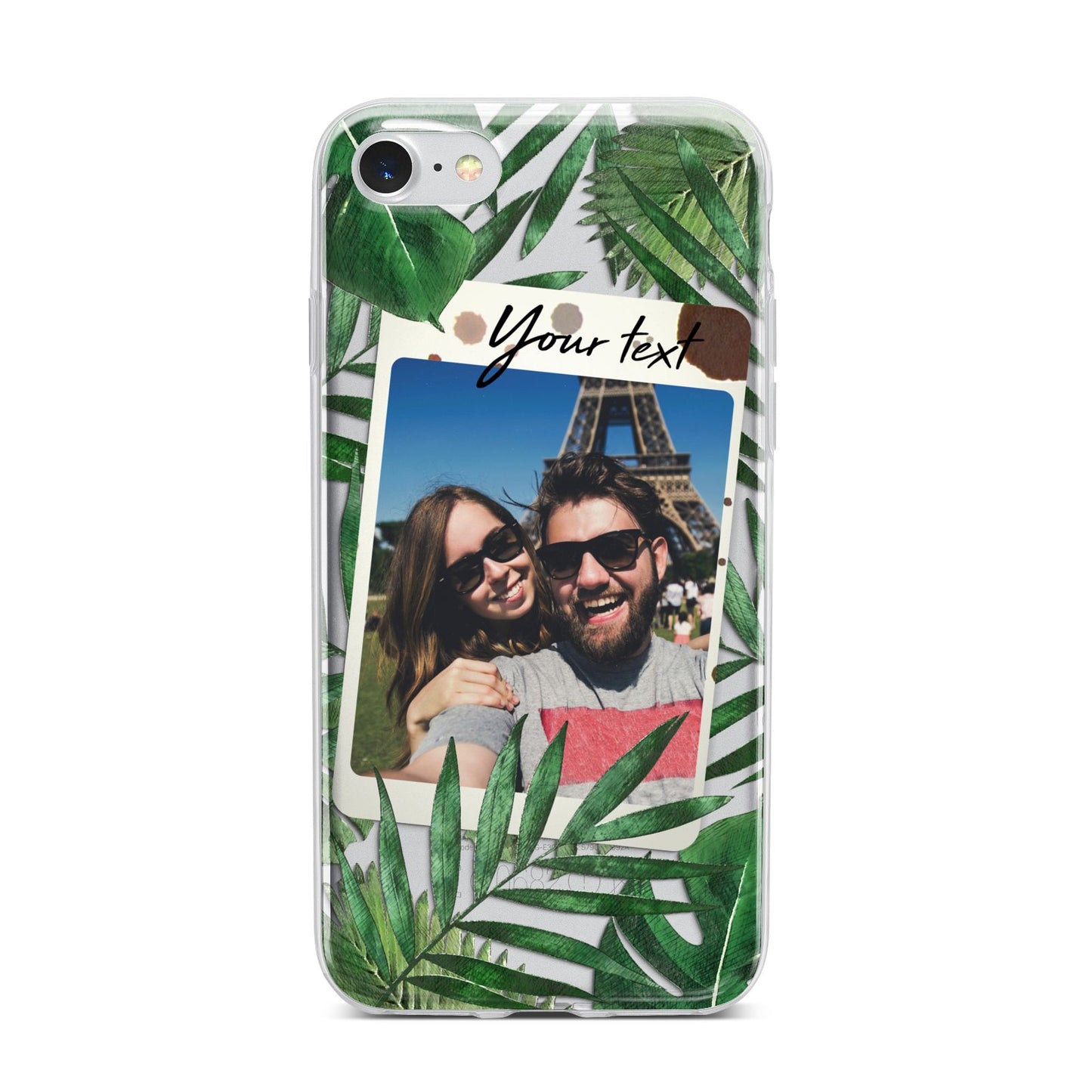 Personalised Tropical Photo Text iPhone 7 Bumper Case on Silver iPhone