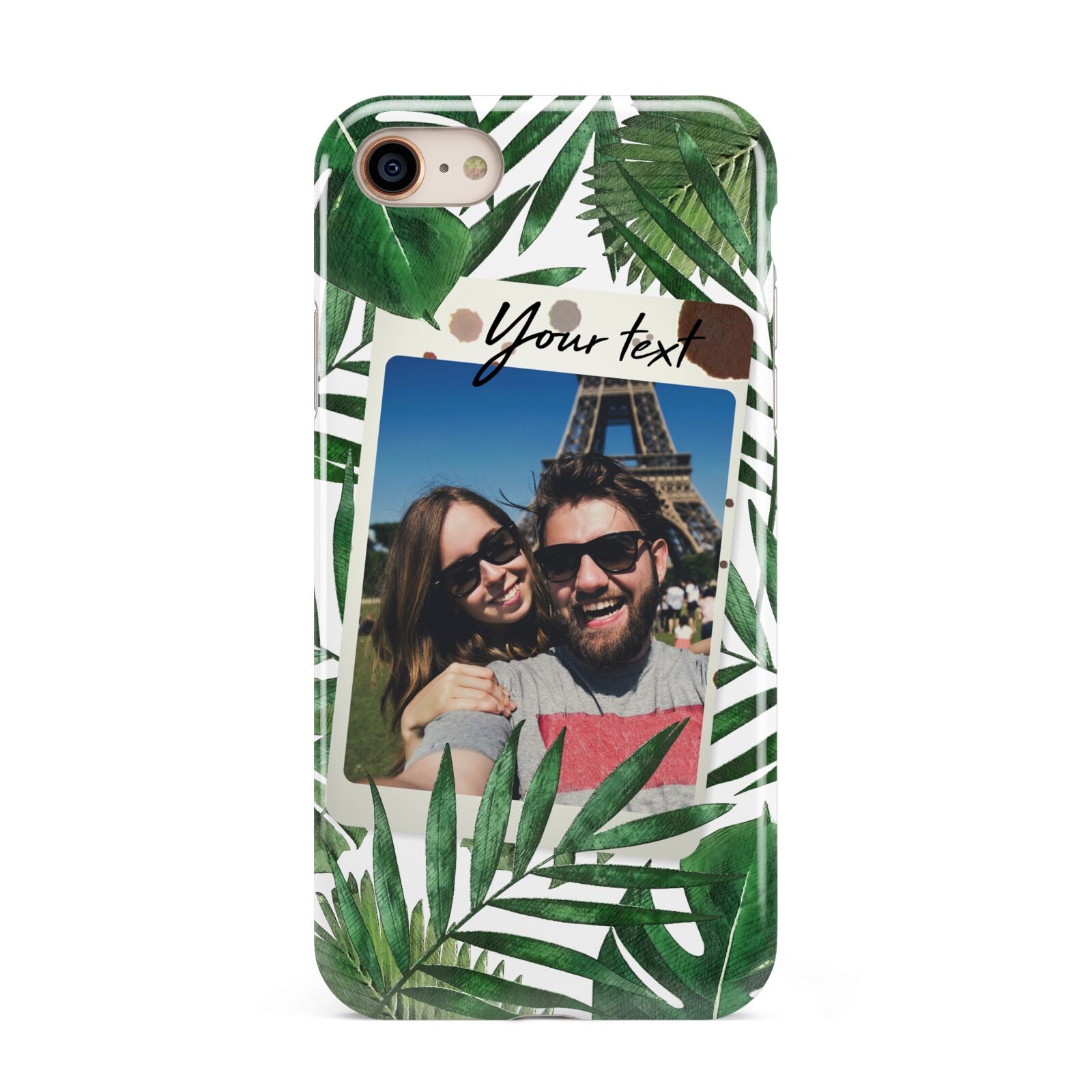 Personalised Tropical Photo Text iPhone 8 3D Tough Case on Gold Phone