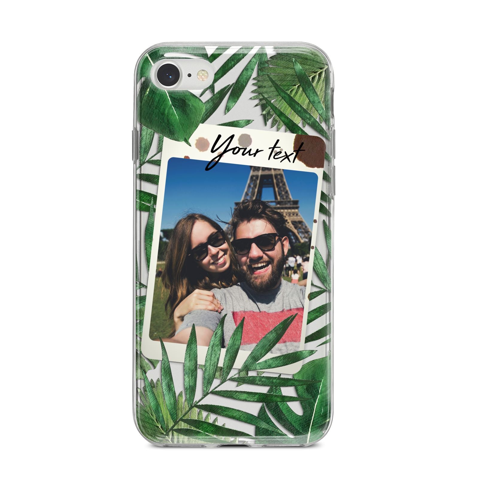 Personalised Tropical Photo Text iPhone 8 Bumper Case on Silver iPhone