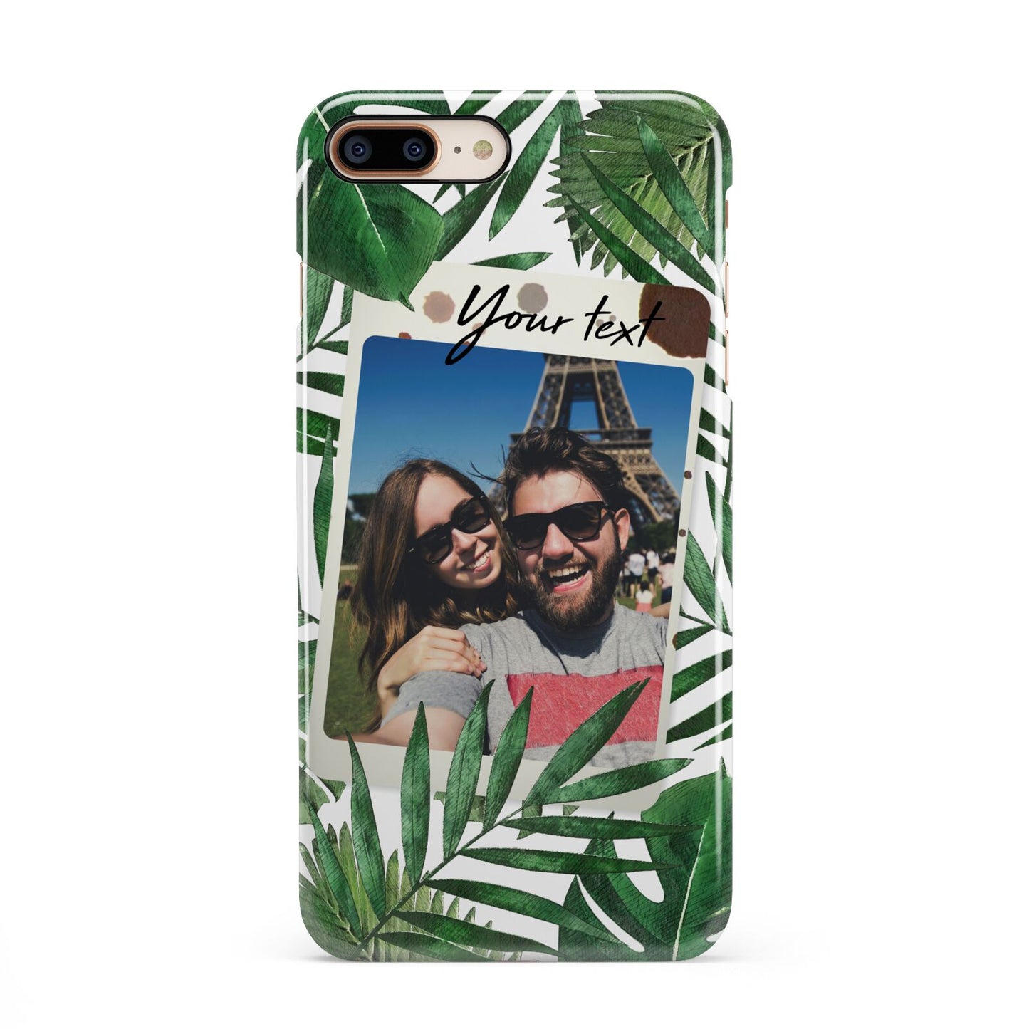 Personalised Tropical Photo Text iPhone 8 Plus 3D Snap Case on Gold Phone