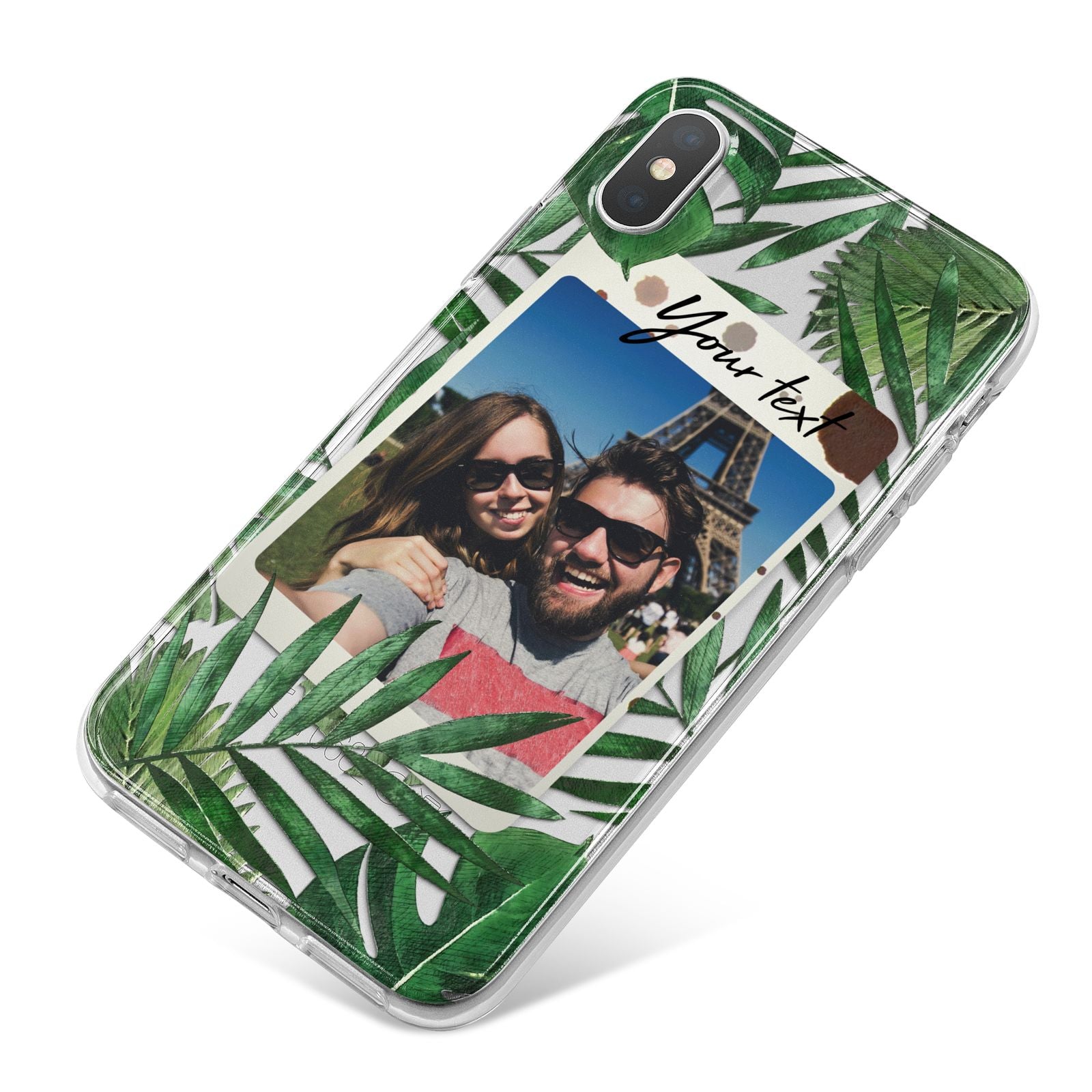 Personalised Tropical Photo Text iPhone X Bumper Case on Silver iPhone