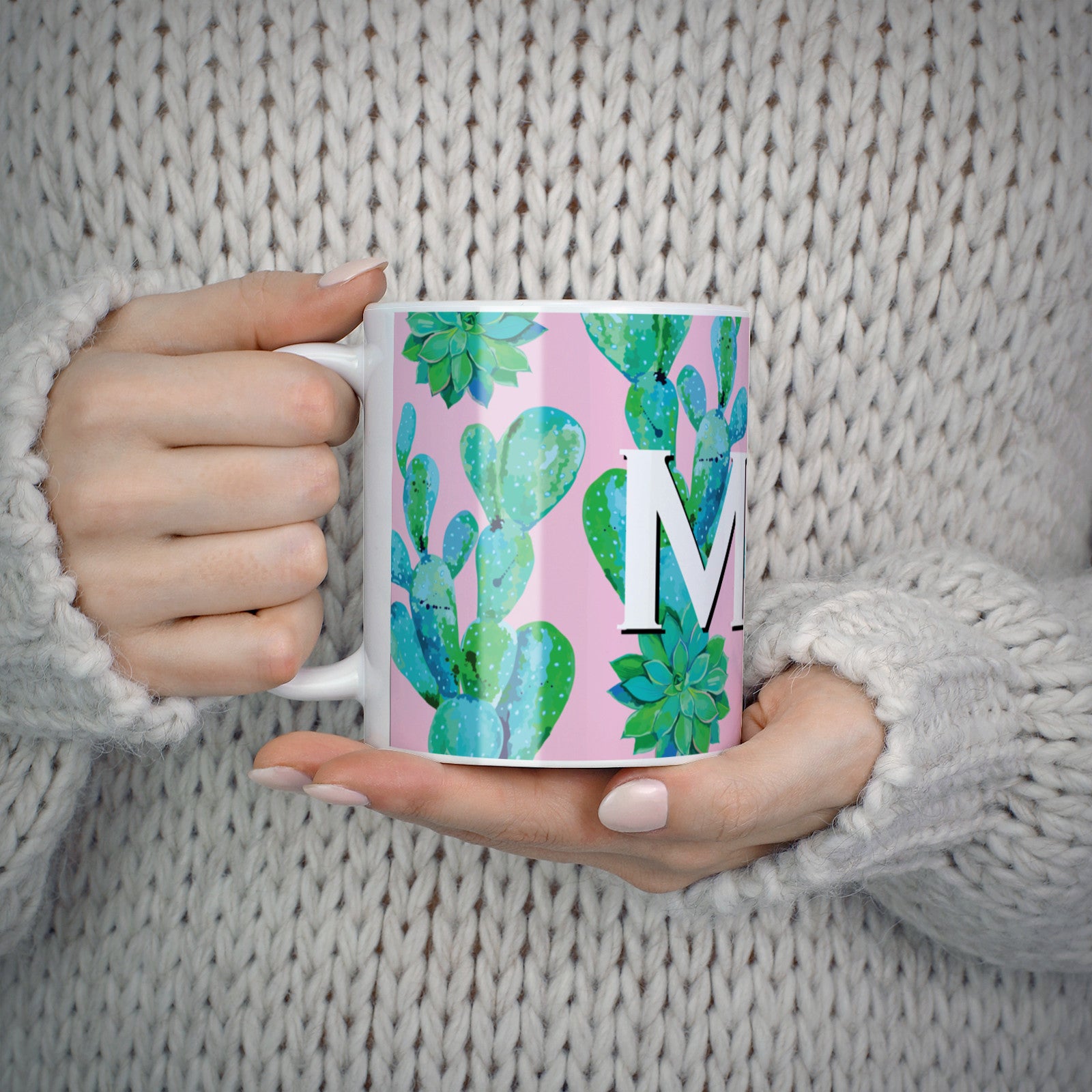 Personalised Tropical Pink Cactus 10oz Mug Alternative Image 5