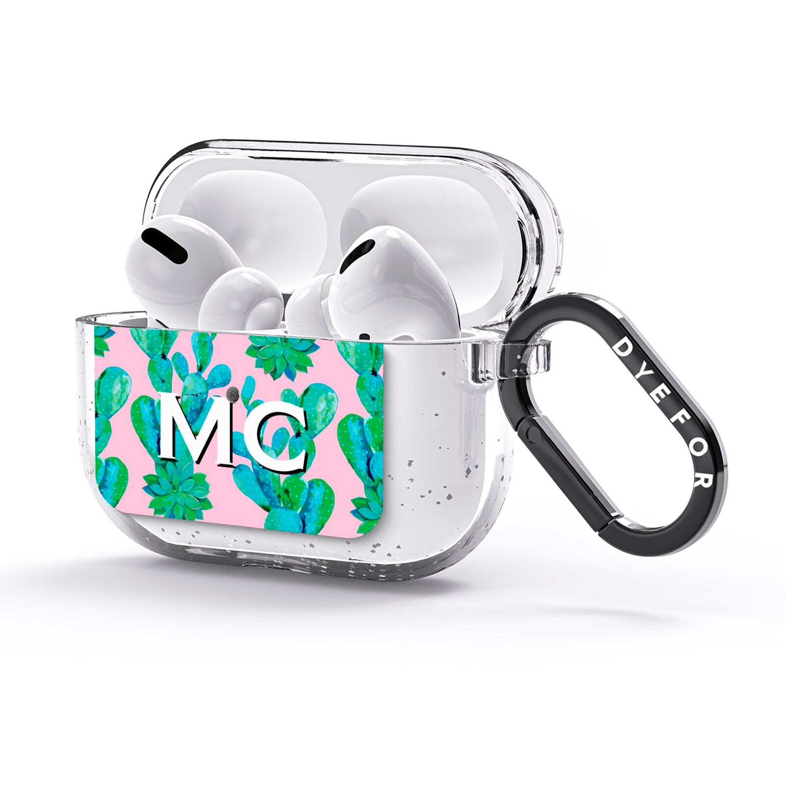 Personalised Tropical Pink Cactus AirPods Glitter Case 3rd Gen Side Image
