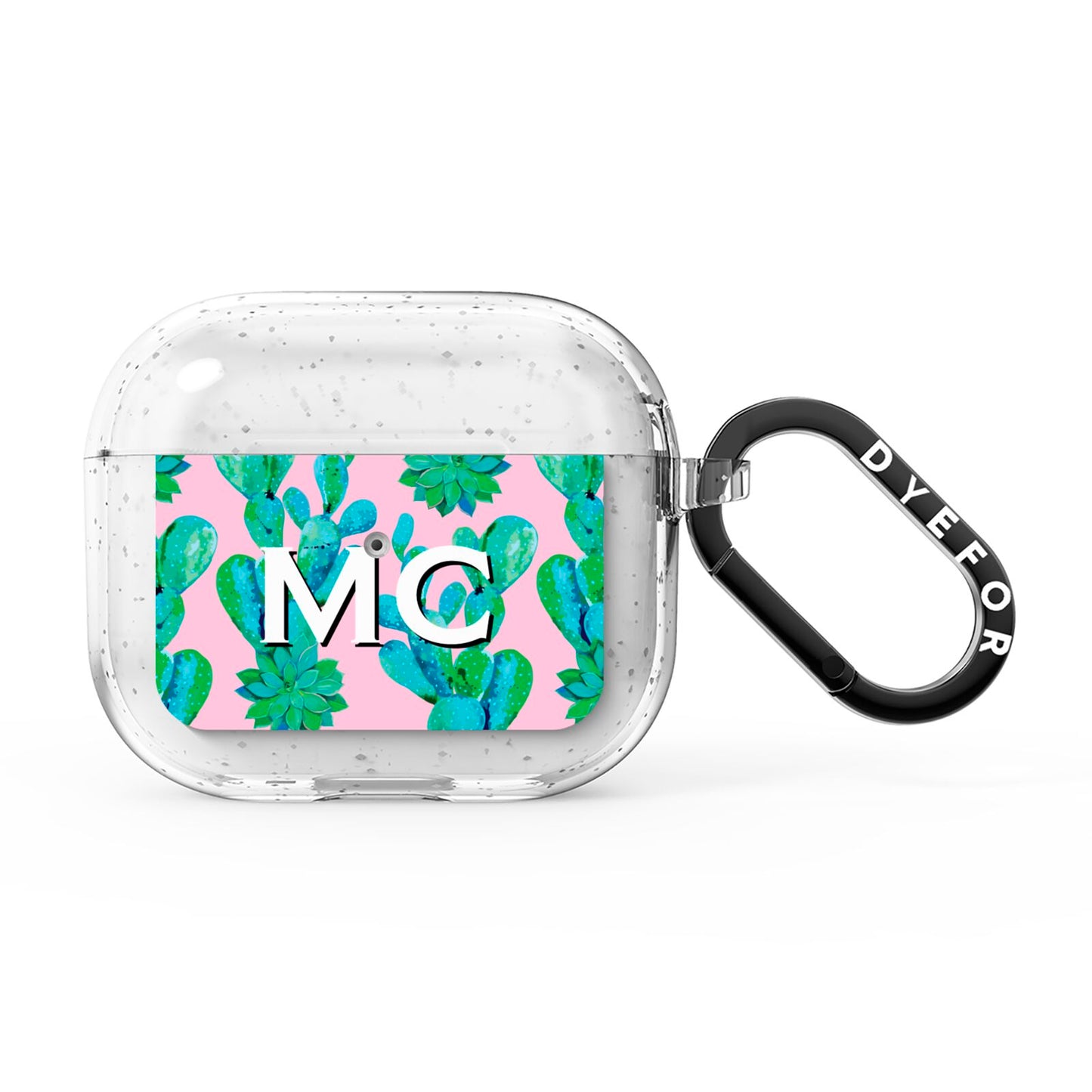 Personalised Tropical Pink Cactus AirPods Glitter Case 3rd Gen