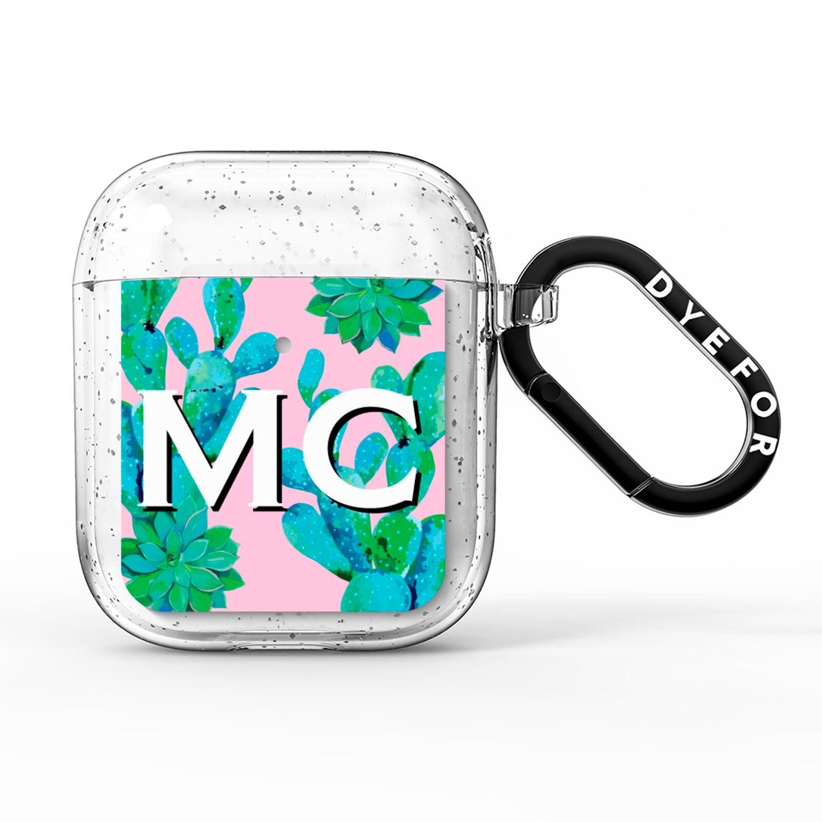 Personalised Tropical Pink Cactus AirPods Glitter Case