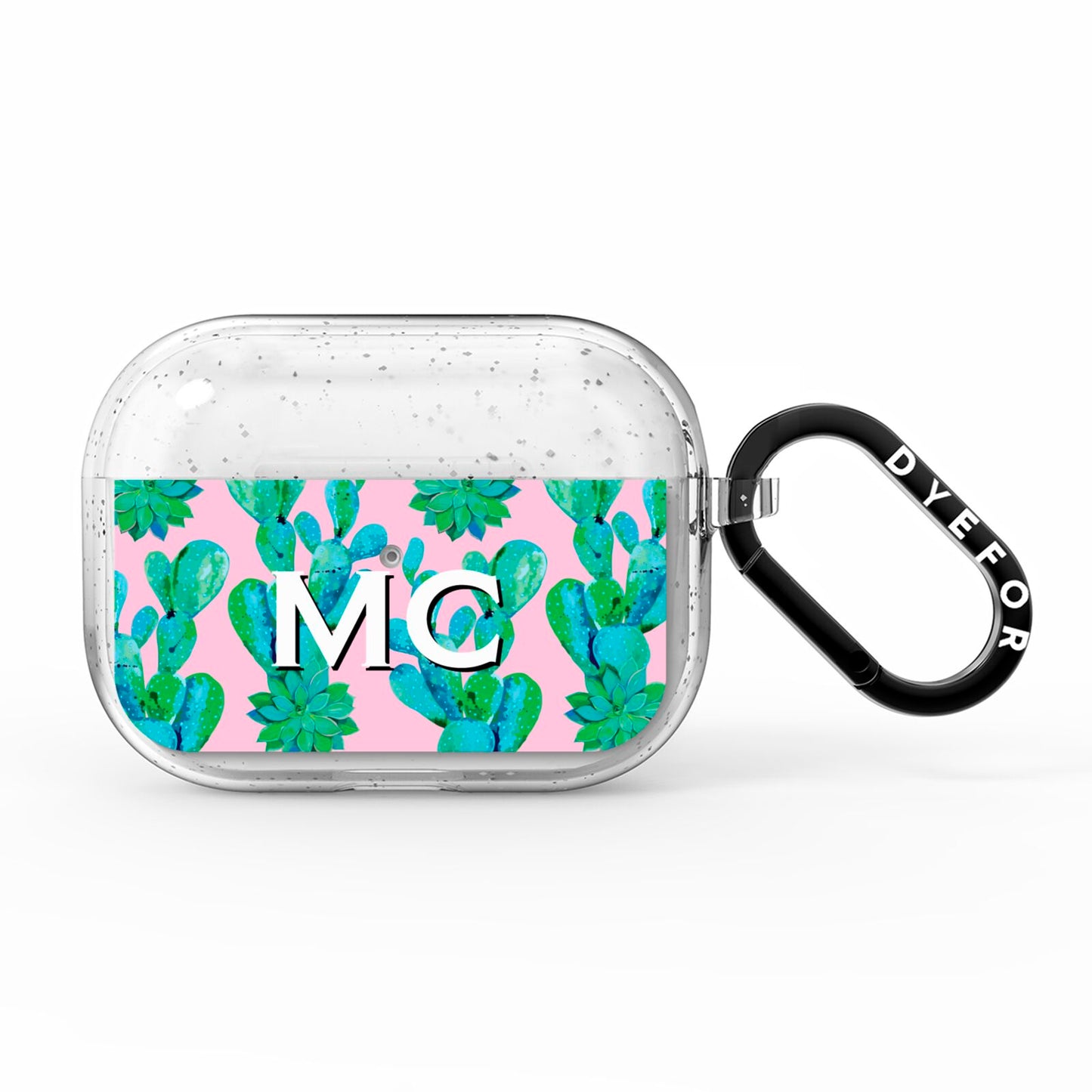 Personalised Tropical Pink Cactus AirPods Pro Glitter Case