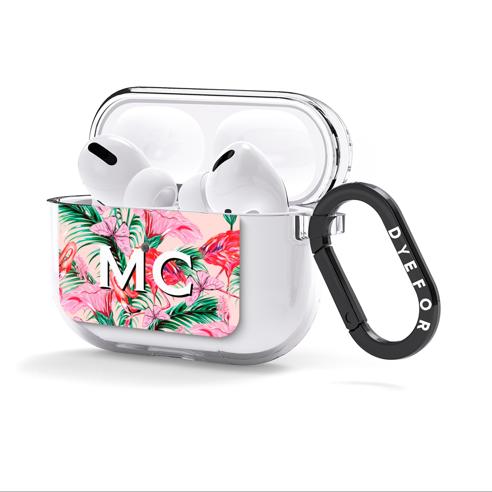 Personalised Tropical Pink Flamingo AirPods Clear Case 3rd Gen Side Image