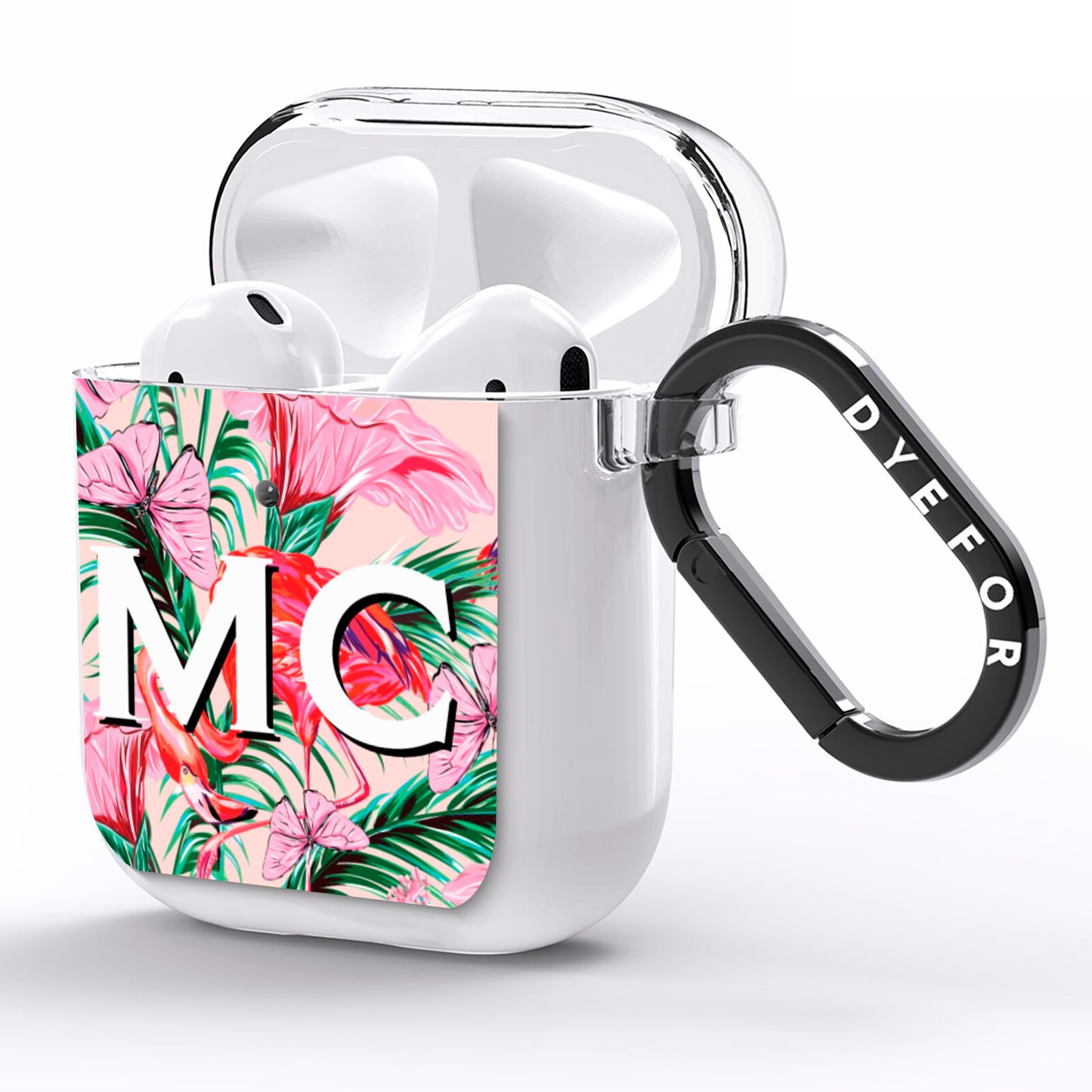 Personalised Tropical Pink Flamingo AirPods Clear Case Side Image
