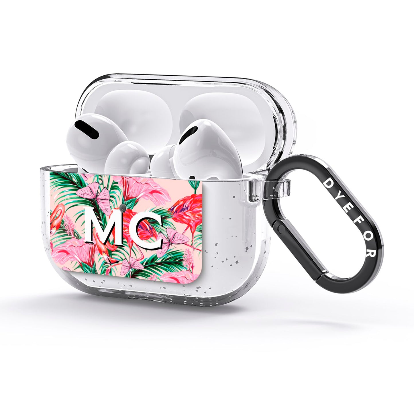 Personalised Tropical Pink Flamingo AirPods Glitter Case 3rd Gen Side Image