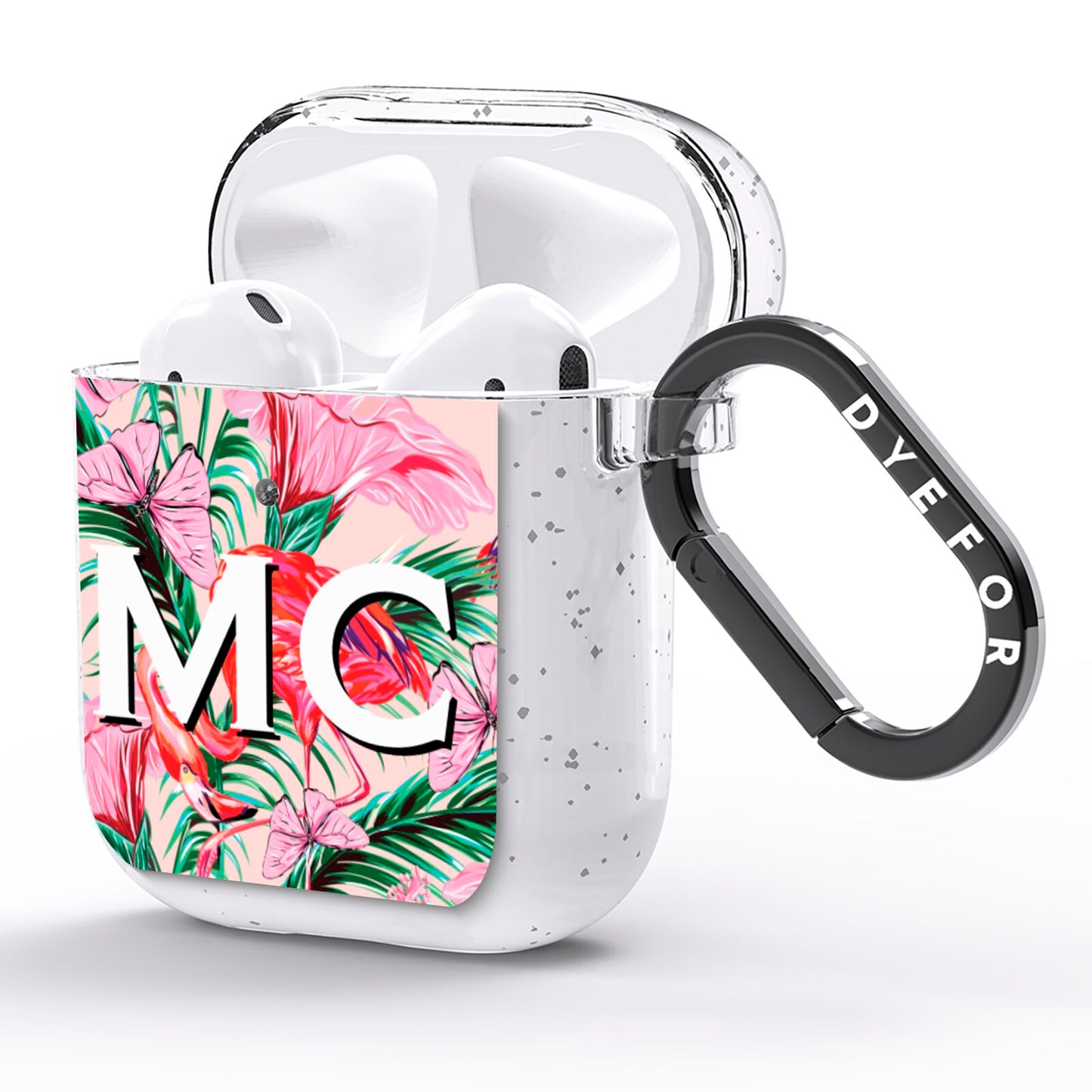 Personalised Tropical Pink Flamingo AirPods Glitter Case Side Image