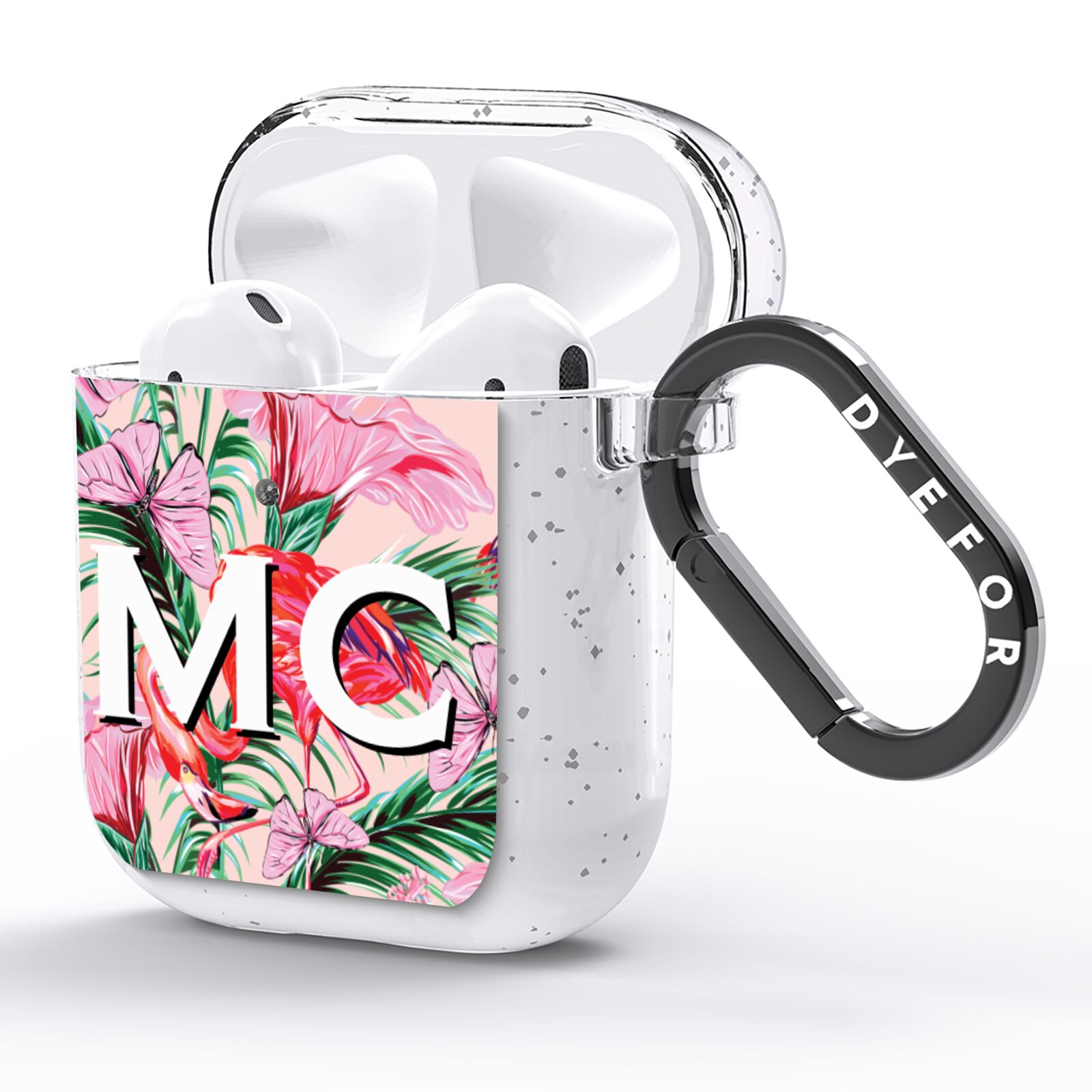 Personalised Tropical Pink Flamingo AirPods Glitter Case Side Image