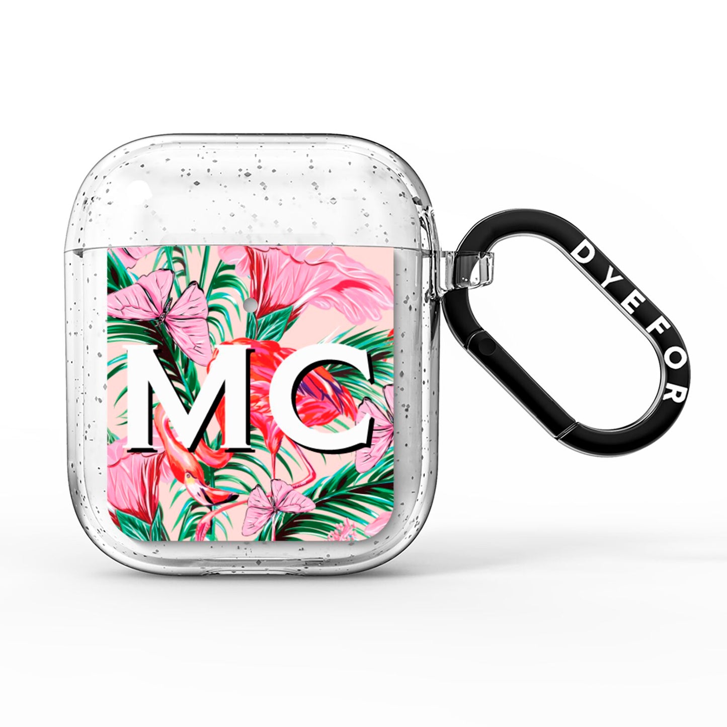 Personalised Tropical Pink Flamingo AirPods Glitter Case