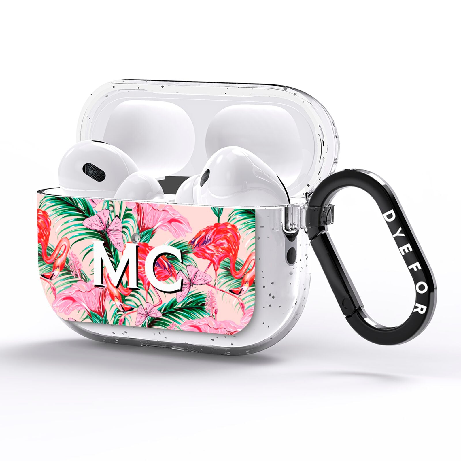 Personalised Tropical Pink Flamingo AirPods Pro Glitter Case Side Image