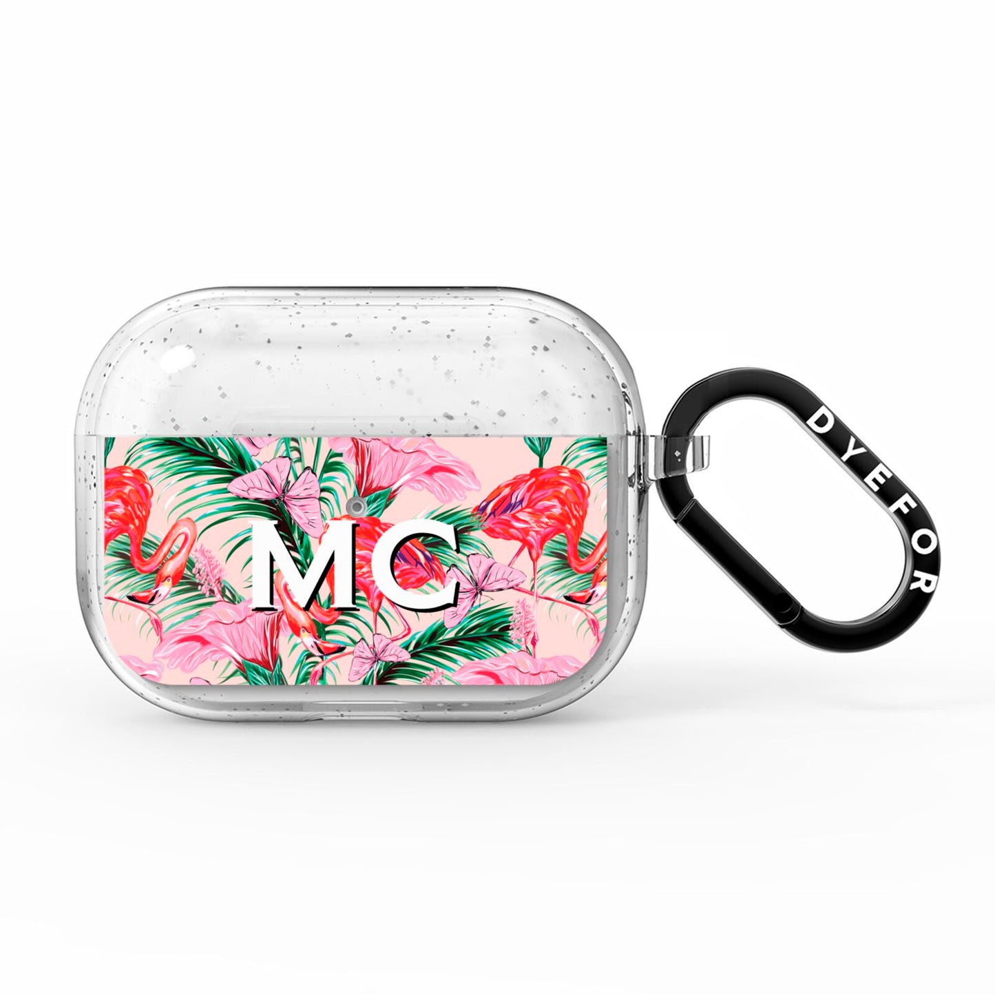 Personalised Tropical Pink Flamingo AirPods Pro Glitter Case