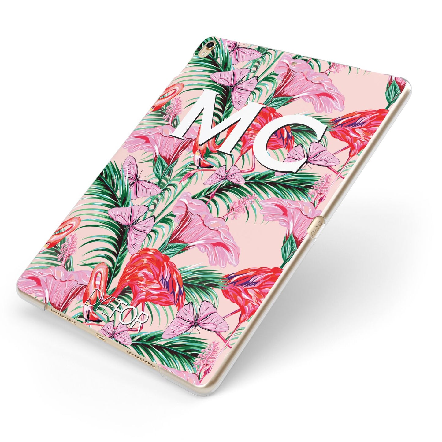 Personalised Tropical Pink Flamingo Apple iPad Case on Gold iPad Side View