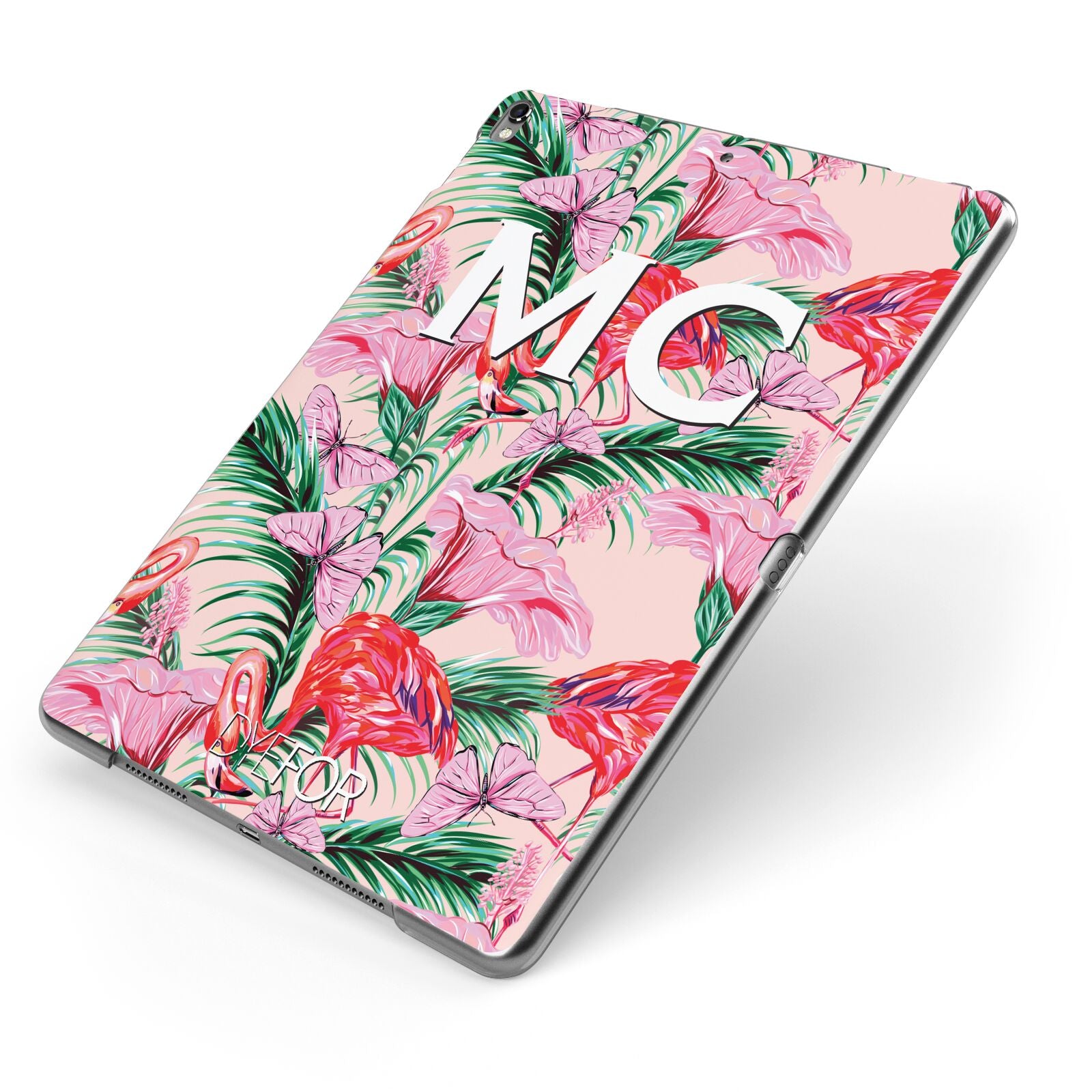 Personalised Tropical Pink Flamingo Apple iPad Case on Grey iPad Side View