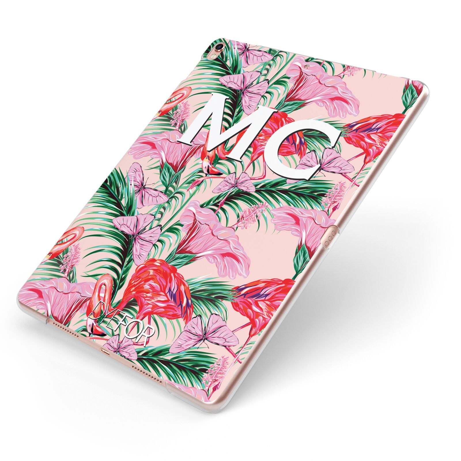 Personalised Tropical Pink Flamingo Apple iPad Case on Rose Gold iPad Side View