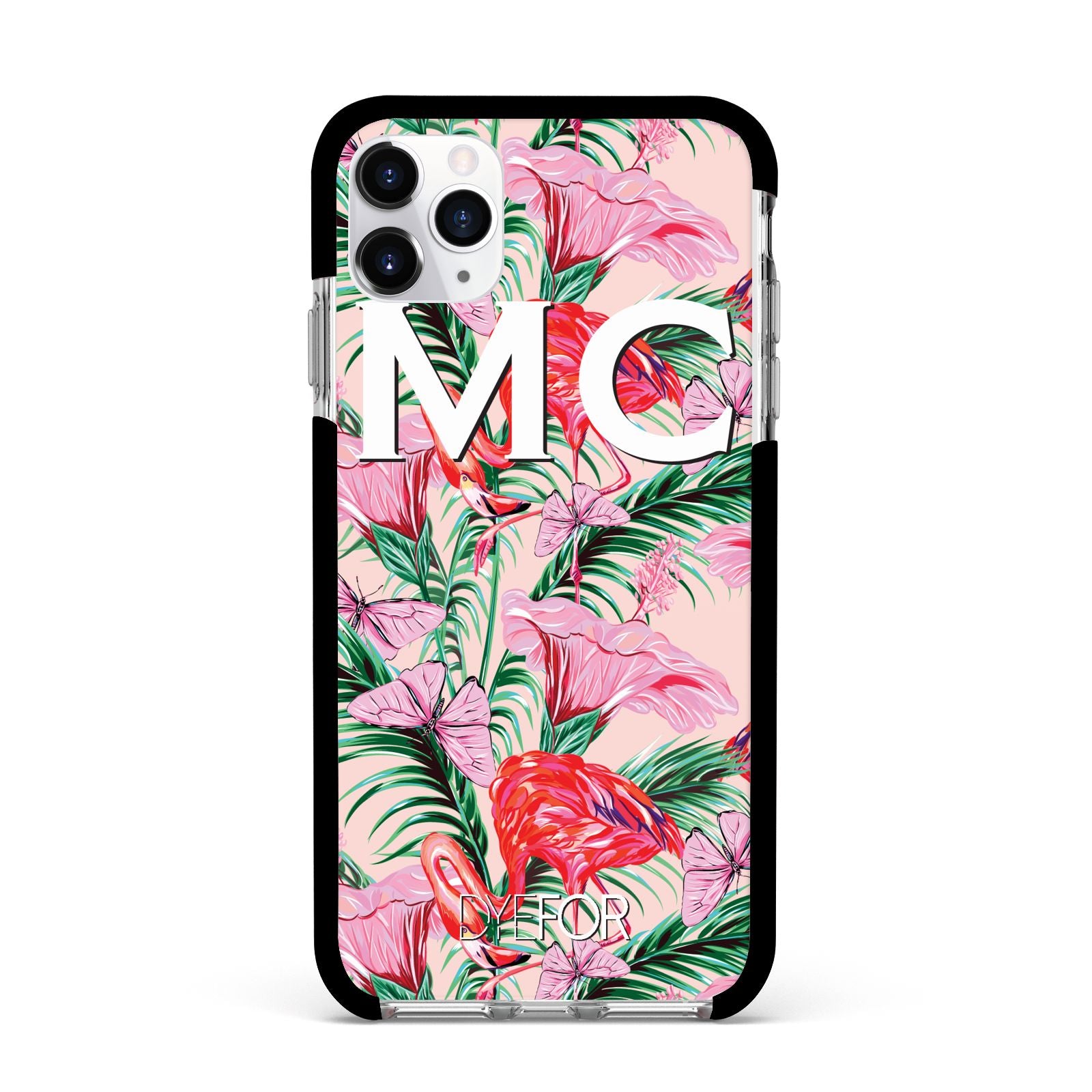 Personalised Tropical Pink Flamingo Apple iPhone 11 Pro Max in Silver with Black Impact Case