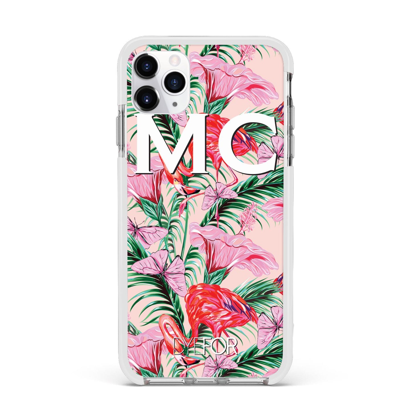 Personalised Tropical Pink Flamingo Apple iPhone 11 Pro Max in Silver with White Impact Case