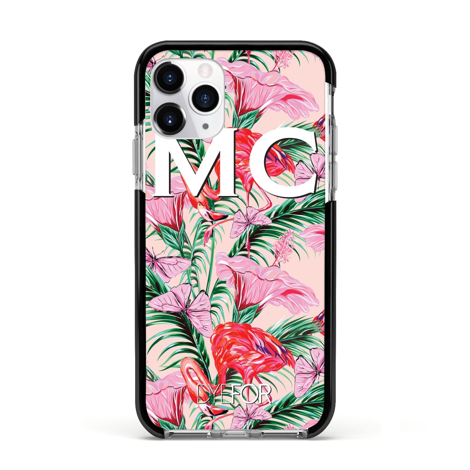 Personalised Tropical Pink Flamingo Apple iPhone 11 Pro in Silver with Black Impact Case