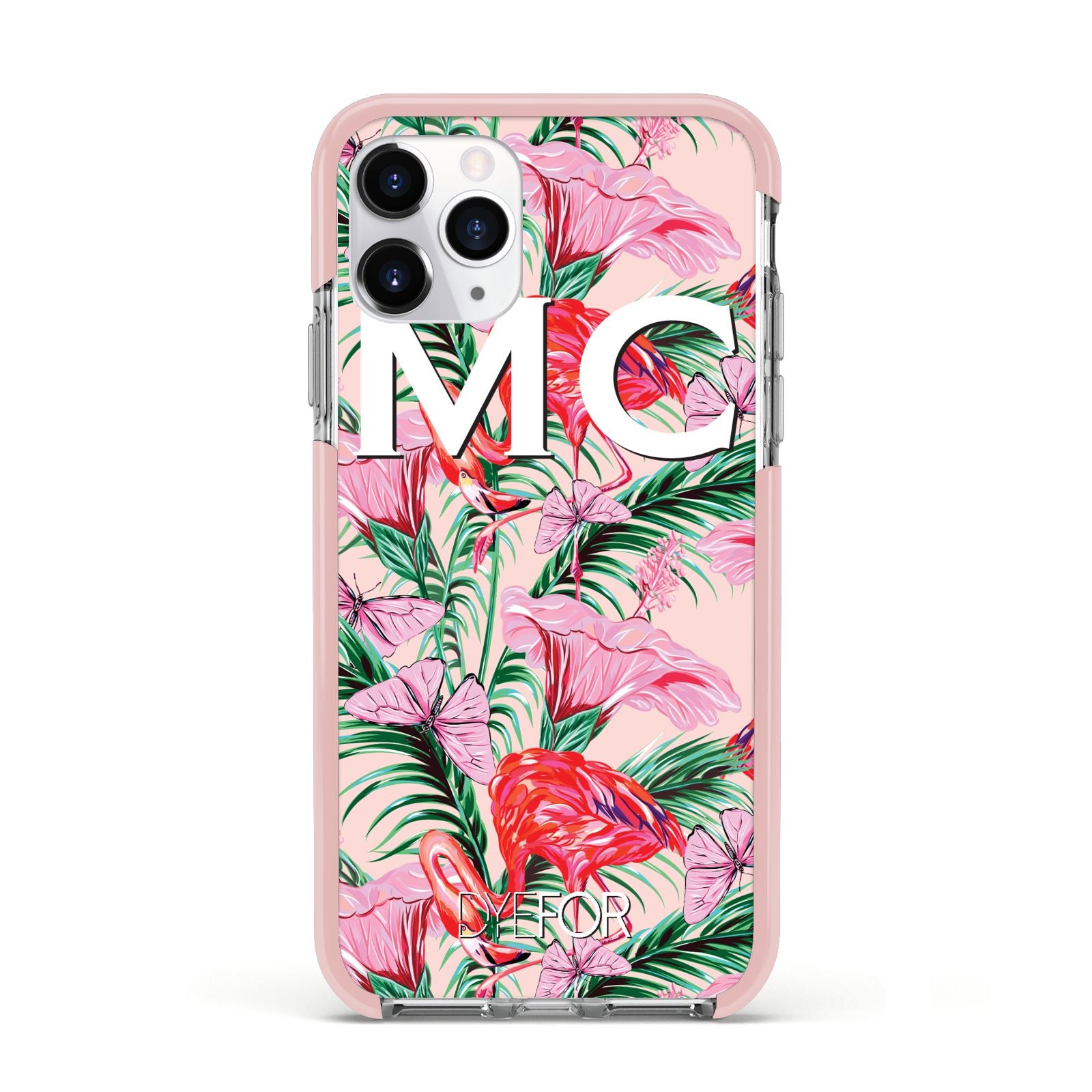 Personalised Tropical Pink Flamingo Apple iPhone 11 Pro in Silver with Pink Impact Case