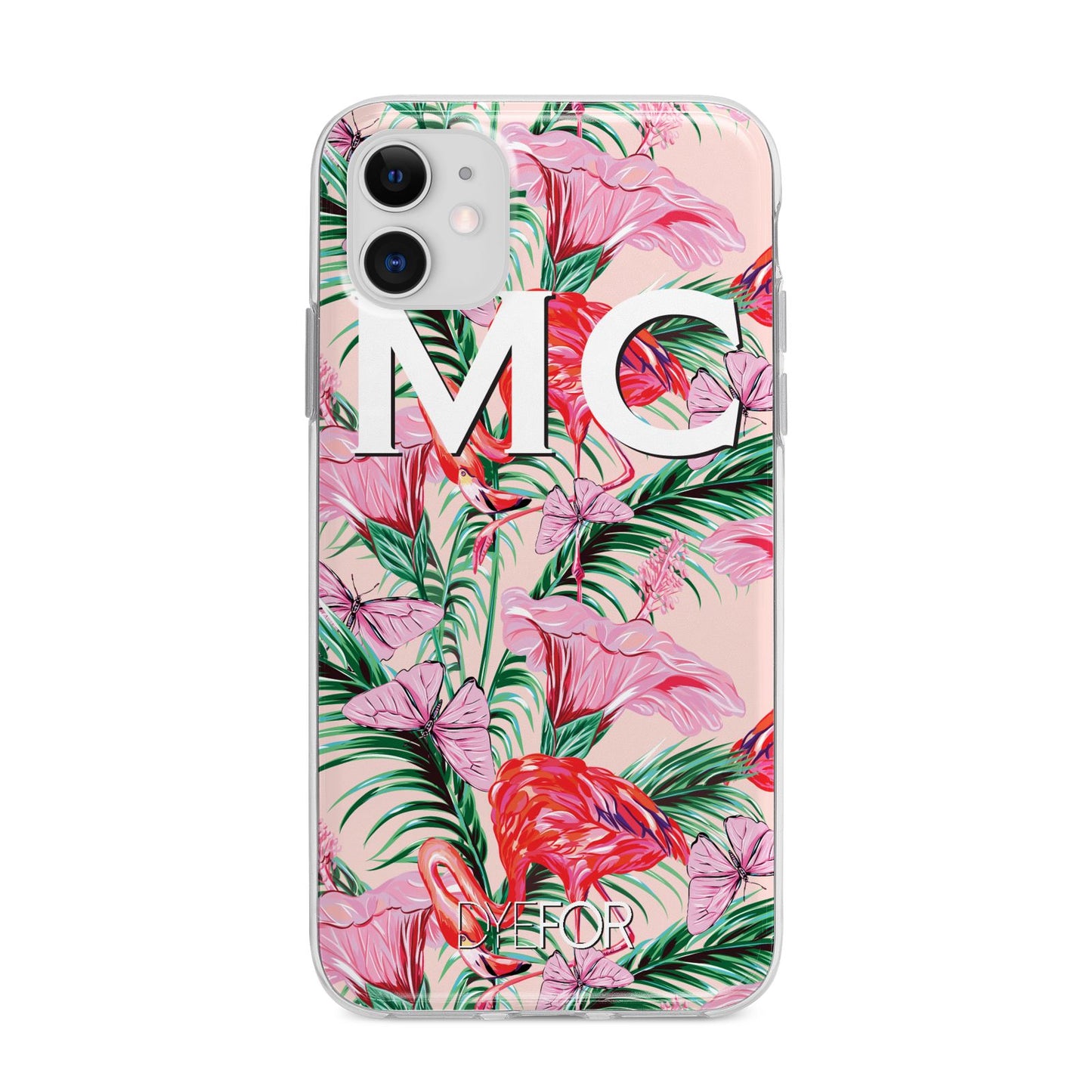 Personalised Tropical Pink Flamingo Apple iPhone 11 in White with Bumper Case