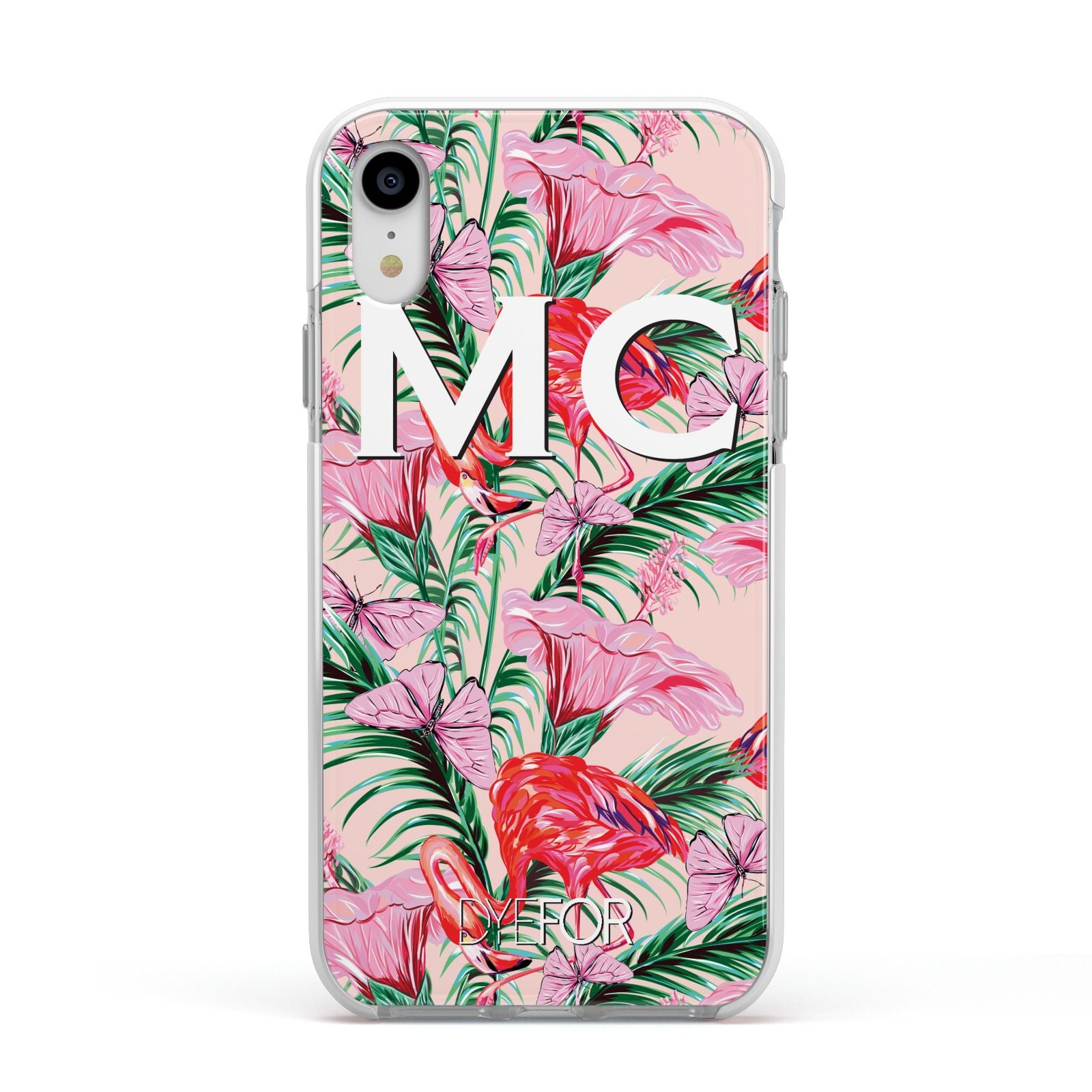 Personalised Tropical Pink Flamingo Apple iPhone XR Impact Case White Edge on Silver Phone