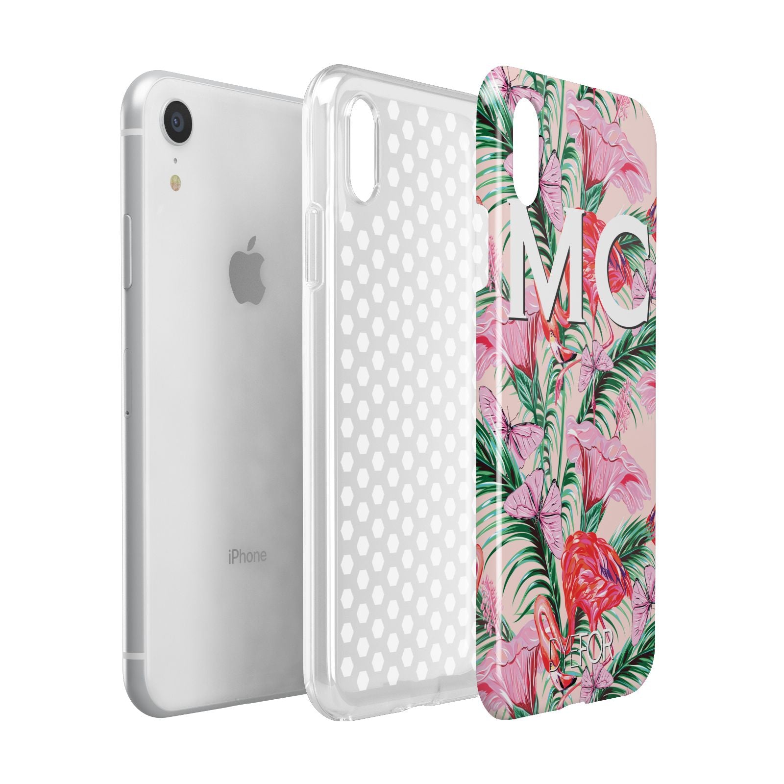 Personalised Tropical Pink Flamingo Apple iPhone XR White 3D Tough Case Expanded view