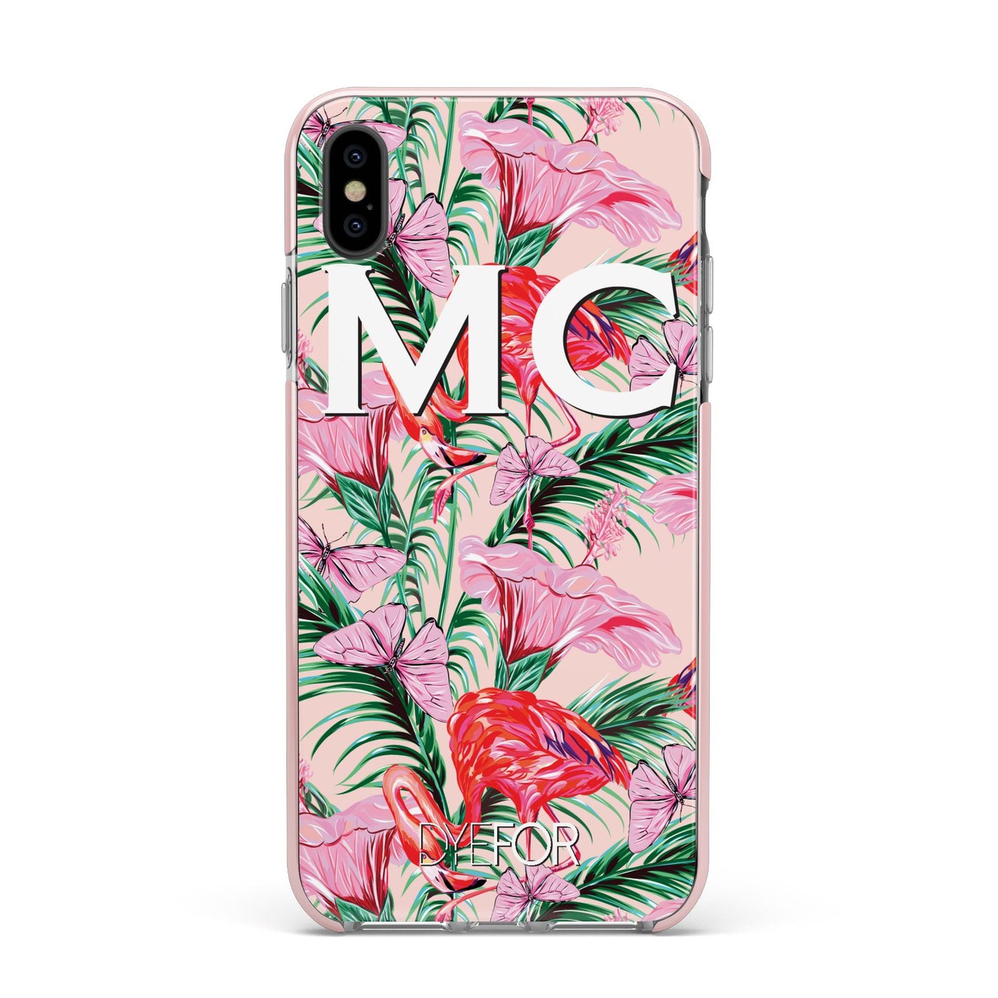 Personalised Tropical Pink Flamingo Apple iPhone Xs Max Impact Case Pink Edge on Black Phone