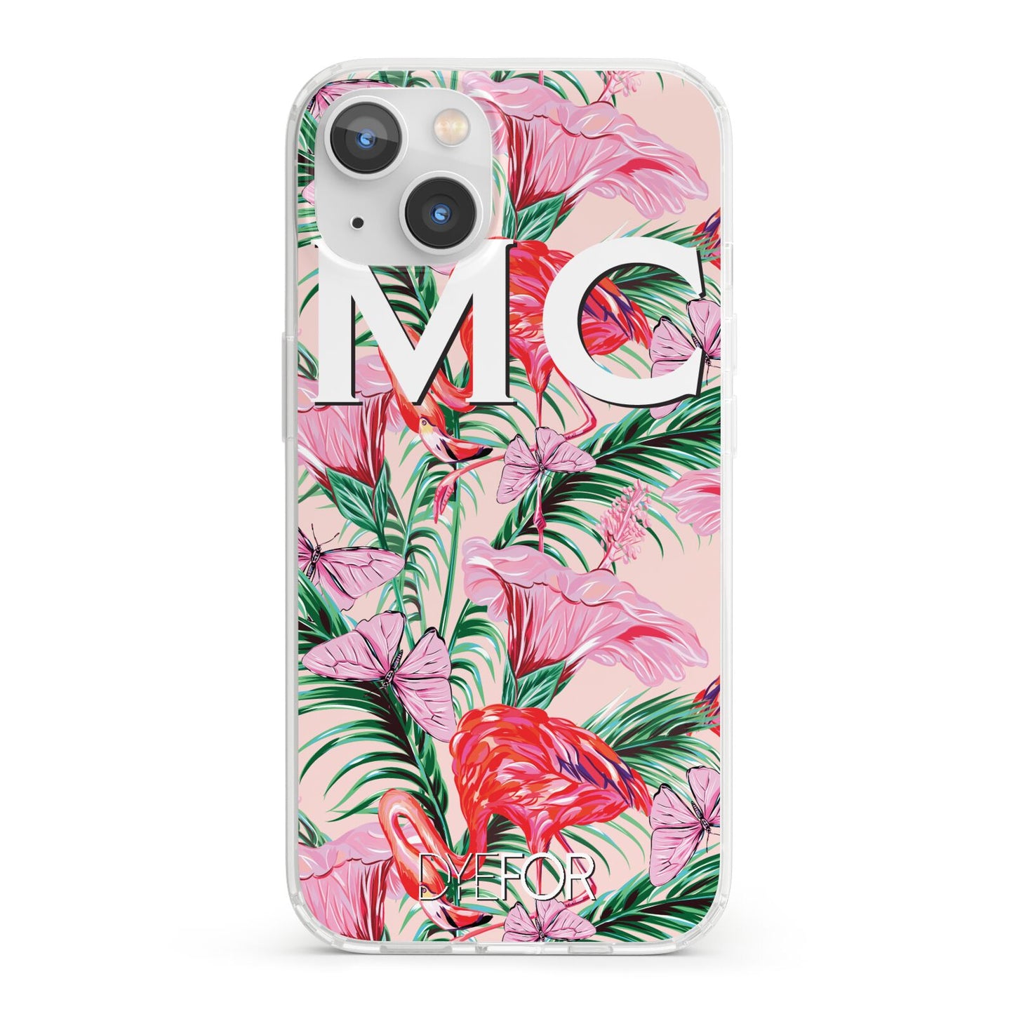 Personalised Tropical Pink Flamingo iPhone 13 Clear Bumper Case