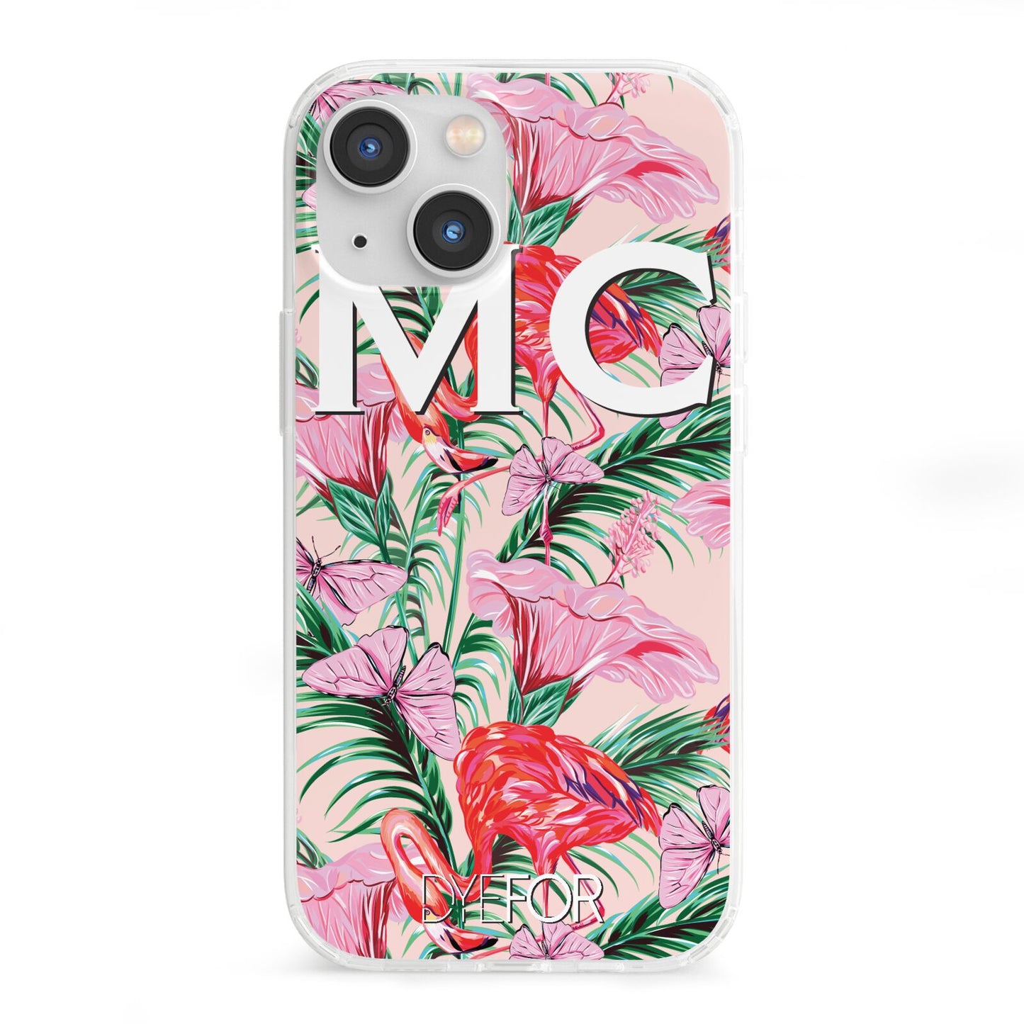 Personalised Tropical Pink Flamingo iPhone 13 Mini Clear Bumper Case