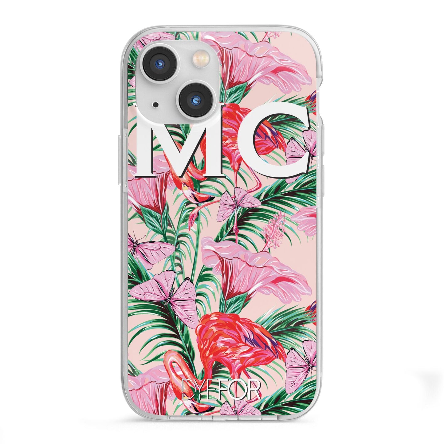Personalised Tropical Pink Flamingo iPhone 13 Mini TPU Impact Case with White Edges