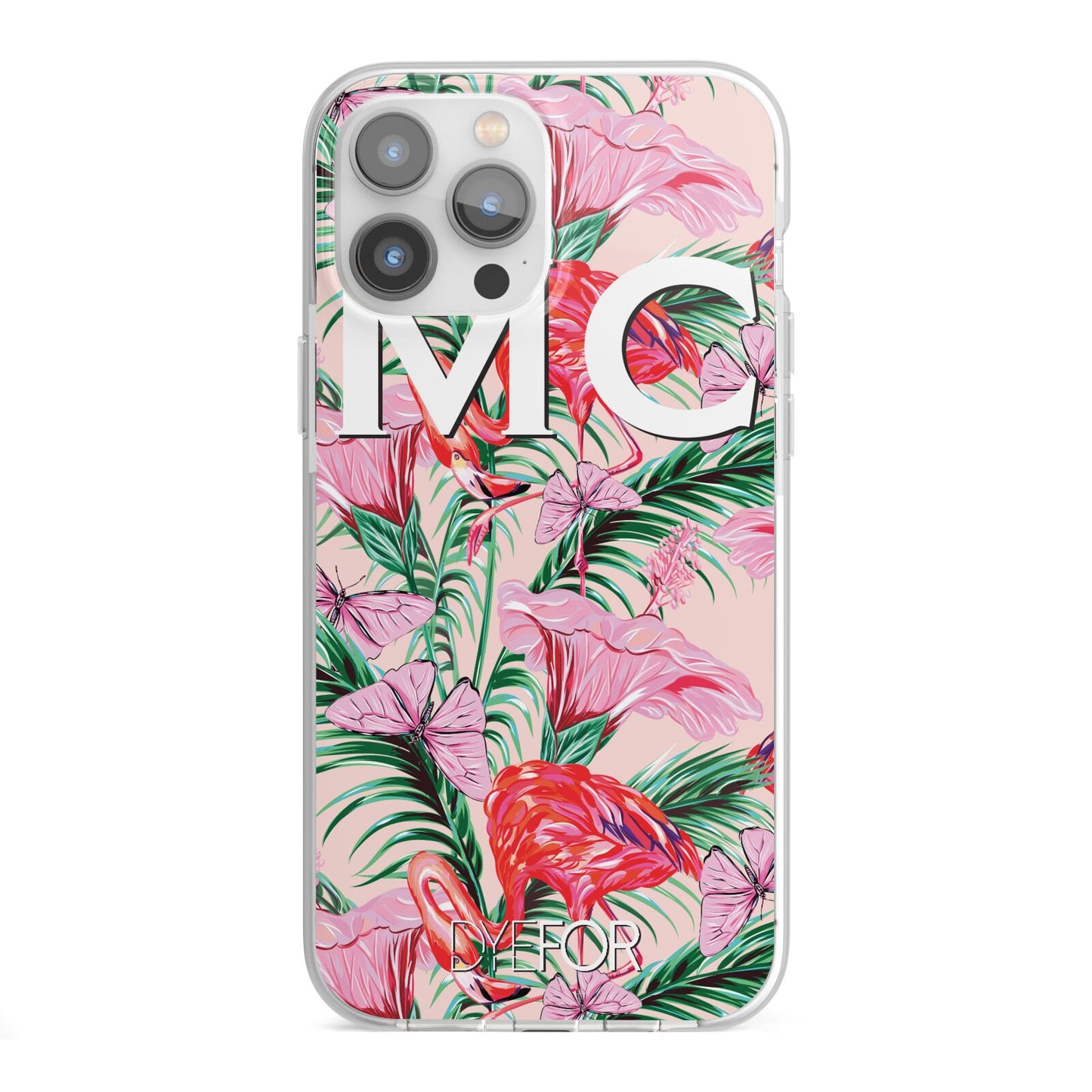 Personalised Tropical Pink Flamingo iPhone 13 Pro Max TPU Impact Case with White Edges