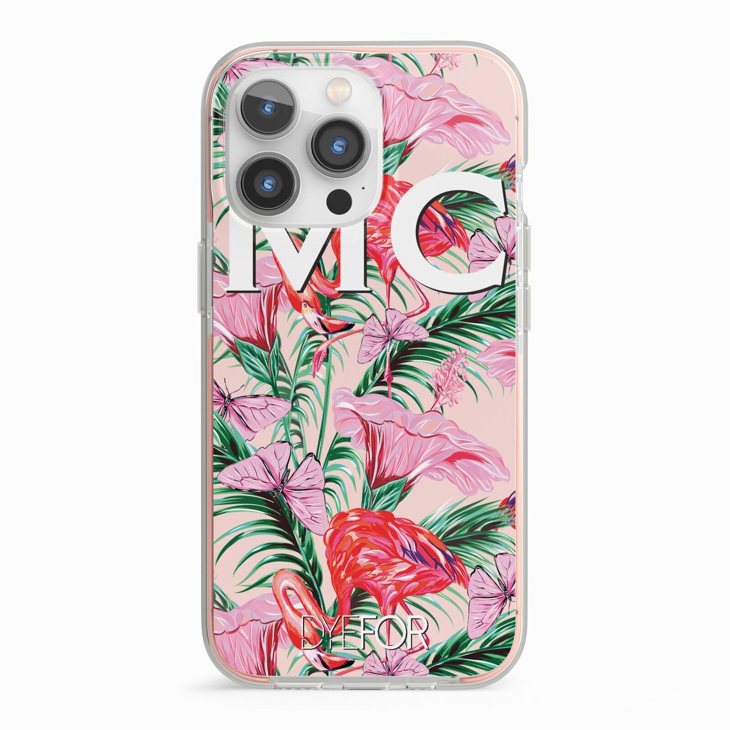 Personalised Tropical Pink Flamingo iPhone 13 Pro TPU Impact Case with Pink Edges