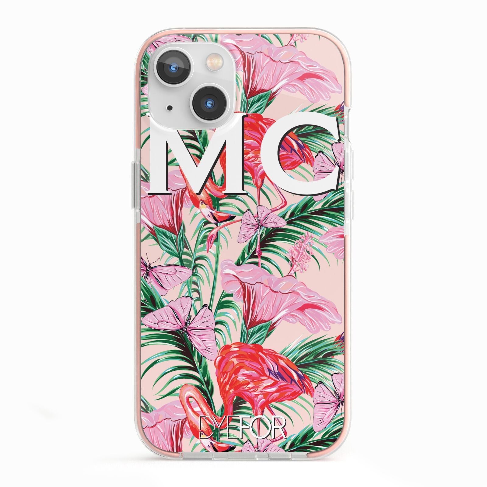 Personalised Tropical Pink Flamingo iPhone 13 TPU Impact Case with Pink Edges
