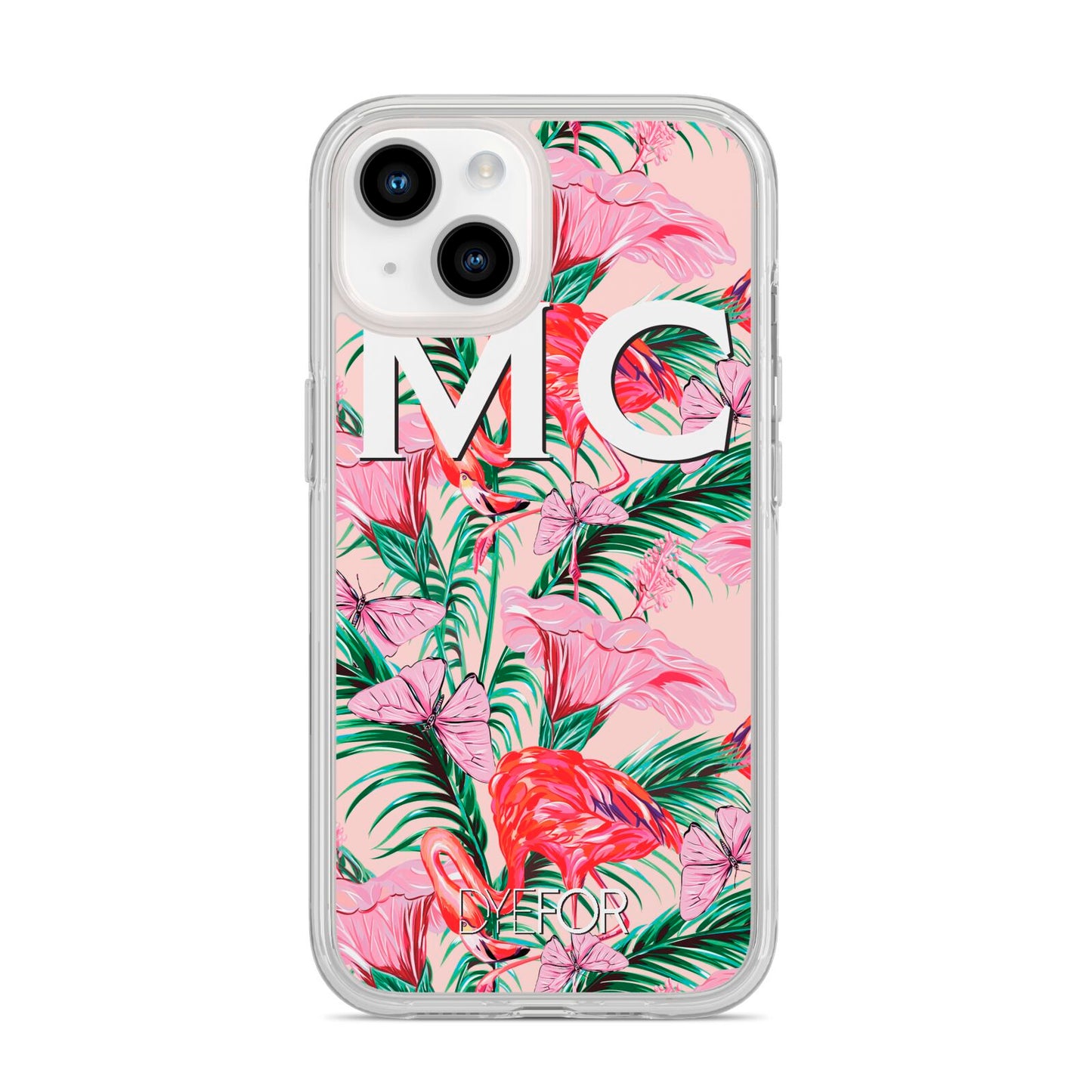 Personalised Tropical Pink Flamingo iPhone 14 Clear Tough Case Starlight
