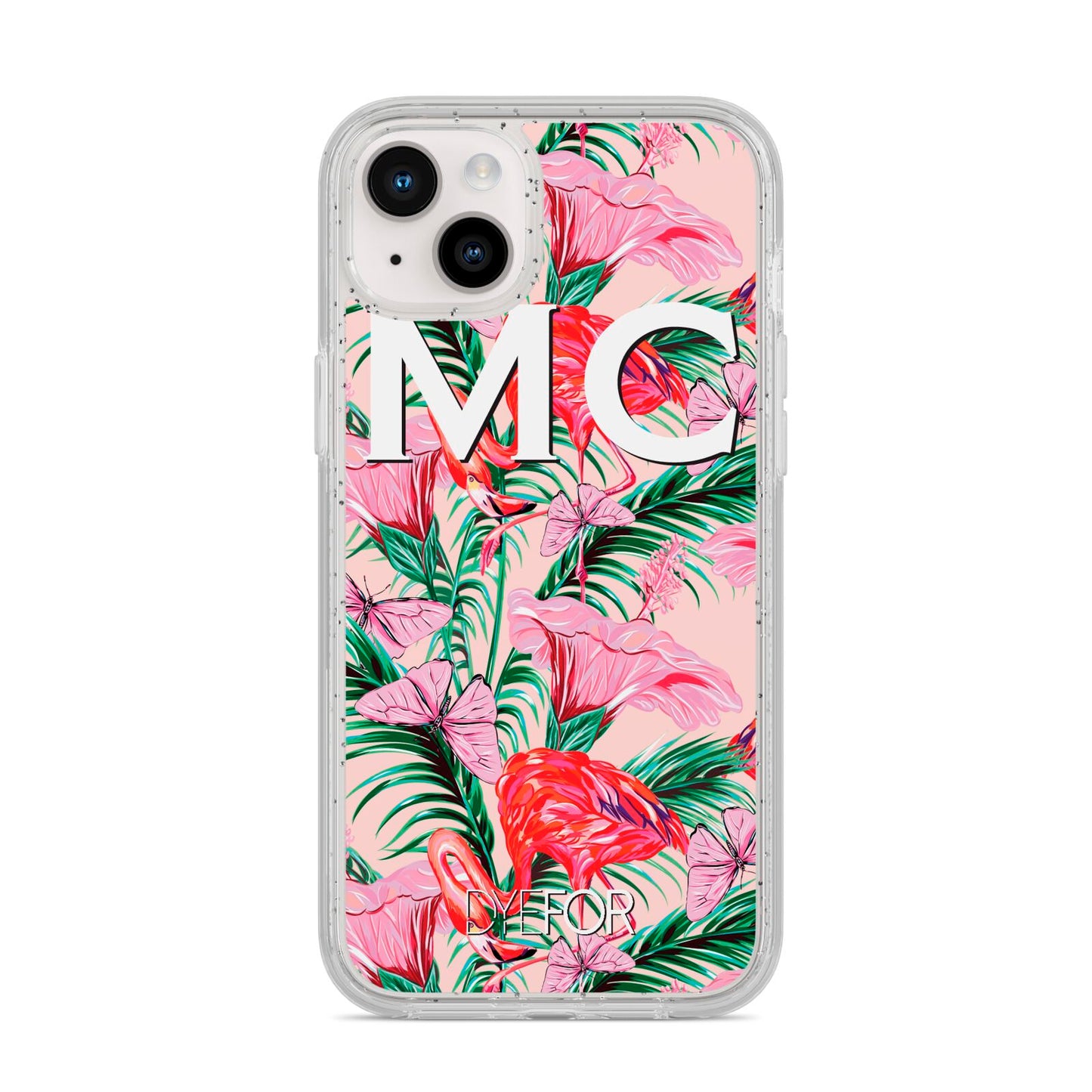 Personalised Tropical Pink Flamingo iPhone 14 Plus Glitter Tough Case Starlight