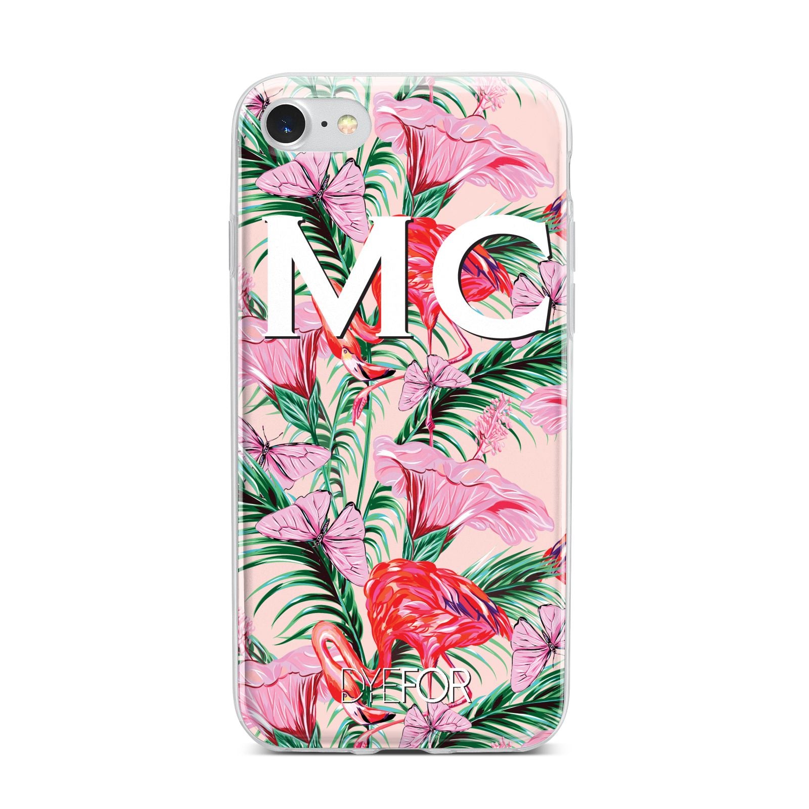 Personalised Tropical Pink Flamingo iPhone 7 Bumper Case on Silver iPhone
